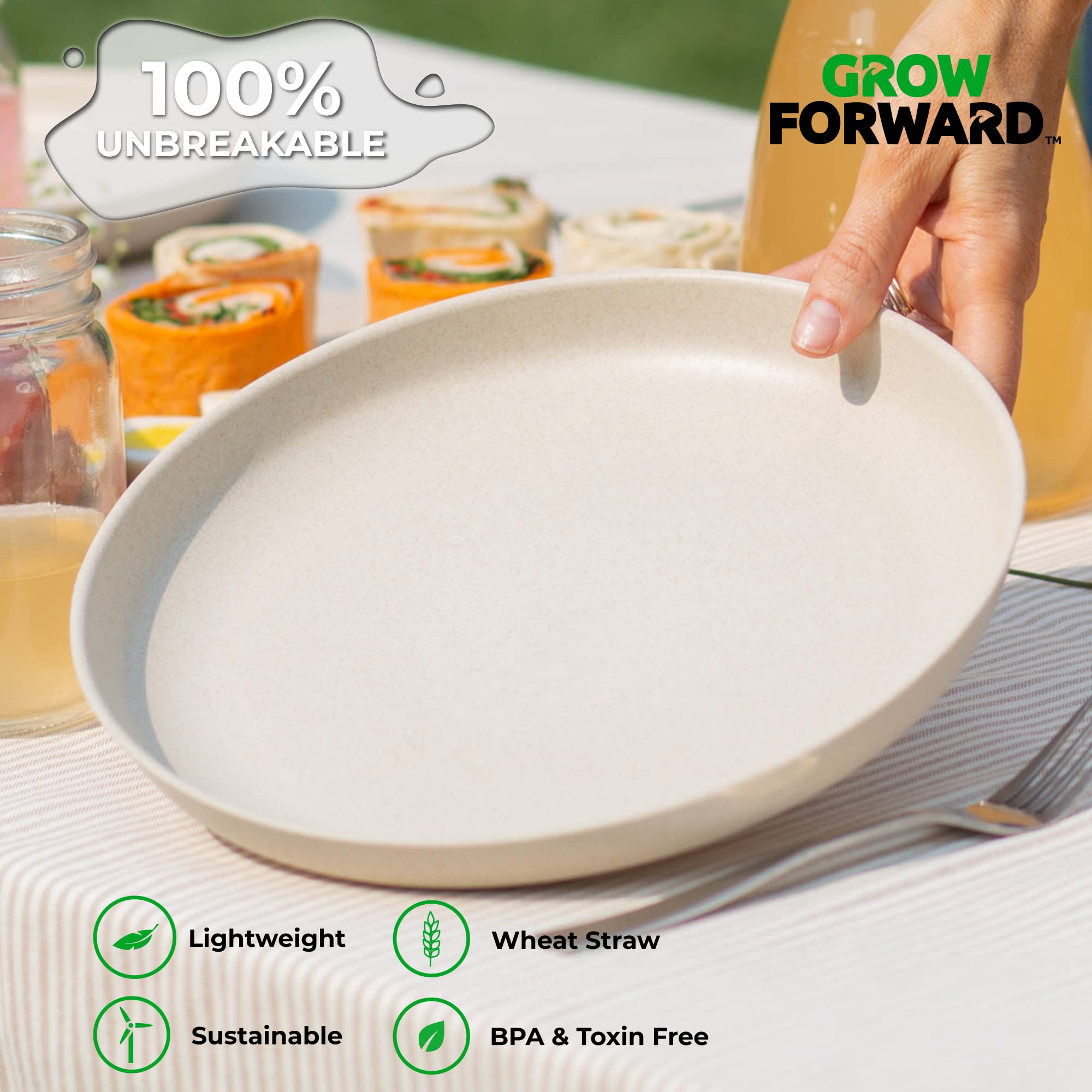 Premium 10-Inch Wheat Straw Dinner Plates Set of 8 - Unbreakable & Microwave Safe Reusable Plates for Camping, RV, Outdoor Dining, Picnics, and Everyday Use - Eco-Friendly BPA-Free Hard Plastic Dishes - Sahara Design