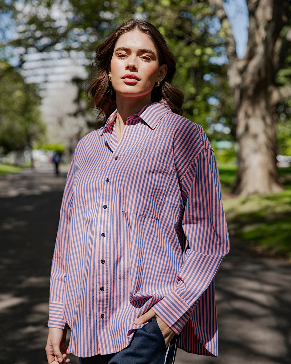 Elm Lila Stripe Shirt - French Blue & Charm Pink Striped Women's Top | Casual Wear, Office Outfit & Spring Fashion
