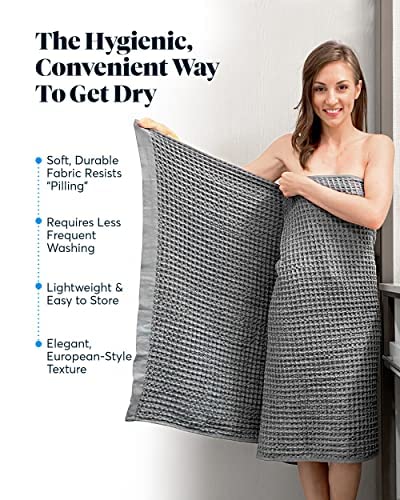 Exfoliating Shower Towel & Waffle Bath Towel Set - Gray SUTERA Bundle for Spa, Bath & Luxury Skin Care Routine