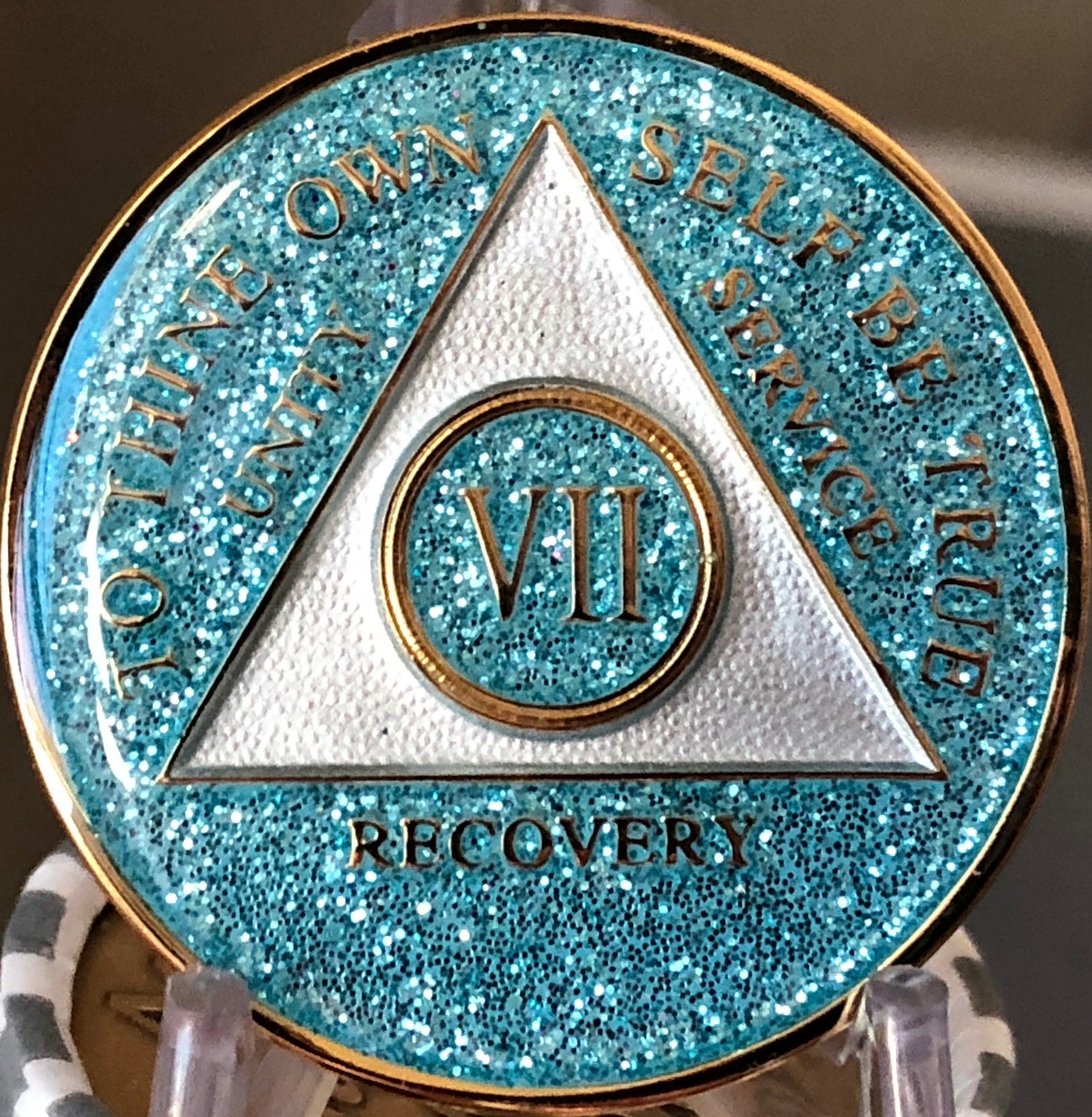 7 Year AA Medallion Aqua Glitter Tri-Plate Poker Chips - Premium Casino Style Chips for Poker Nights, Home Games, and Casino-Themed Parties
