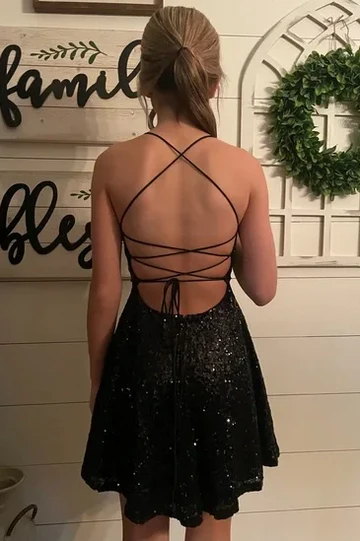 Elegant Black A-Line Sequined Sleeveless Short Homecoming Dress J6962 - Perfect for Prom, Party, and Special Occasions