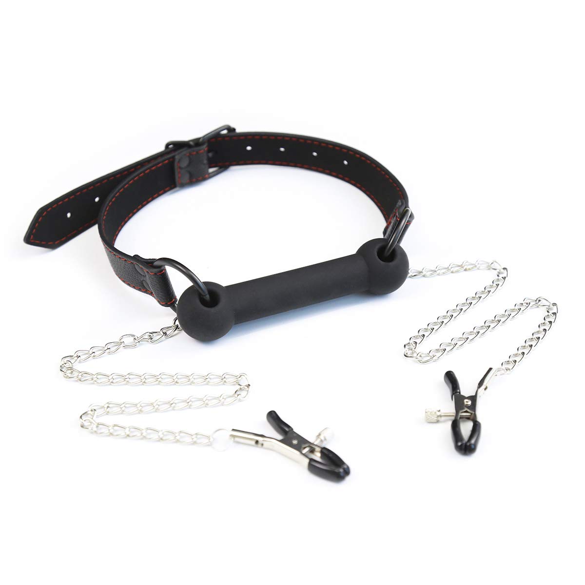 Premium BDSM Gag with Nipple Clamps - Adjustable Silicone Mouth Gag & Nipple Clips Set for Bondage Play - Perfect for Couples, Roleplay, and BDSM Enthusiasts (Black) - Enhance Your Intimate Moments and Spice Up Your Bedroom Experience