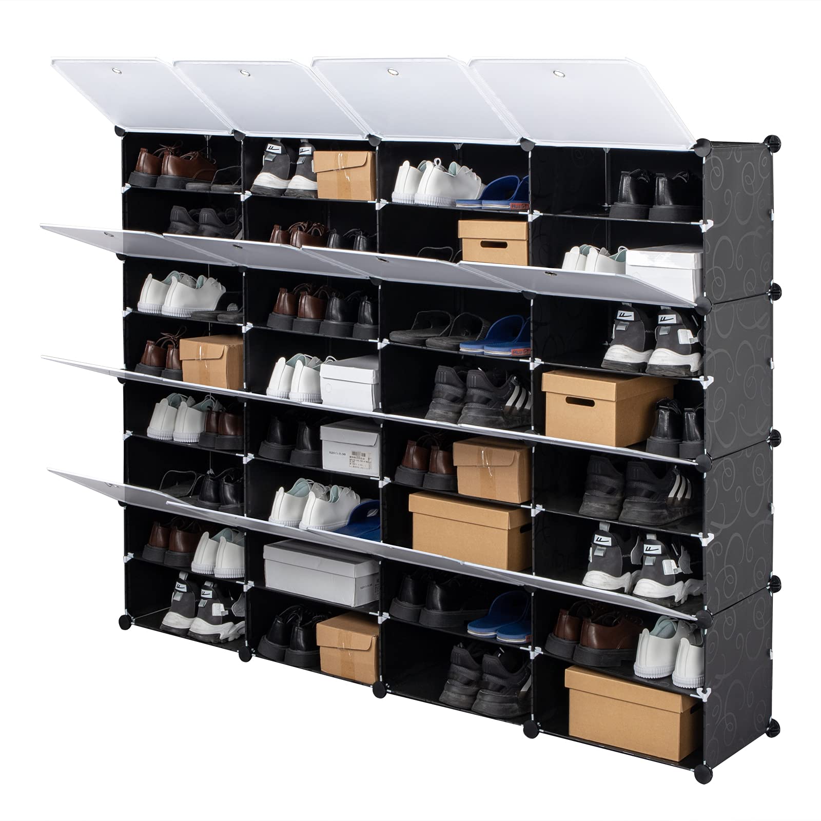 8-Tier Portable 64 Pair Shoe Rack Organizer - 32 Grids Tower Shelf Storage Cabinet for Closet, Entryway & Bedroom - Space Saving Shoe Storage Solution - Black