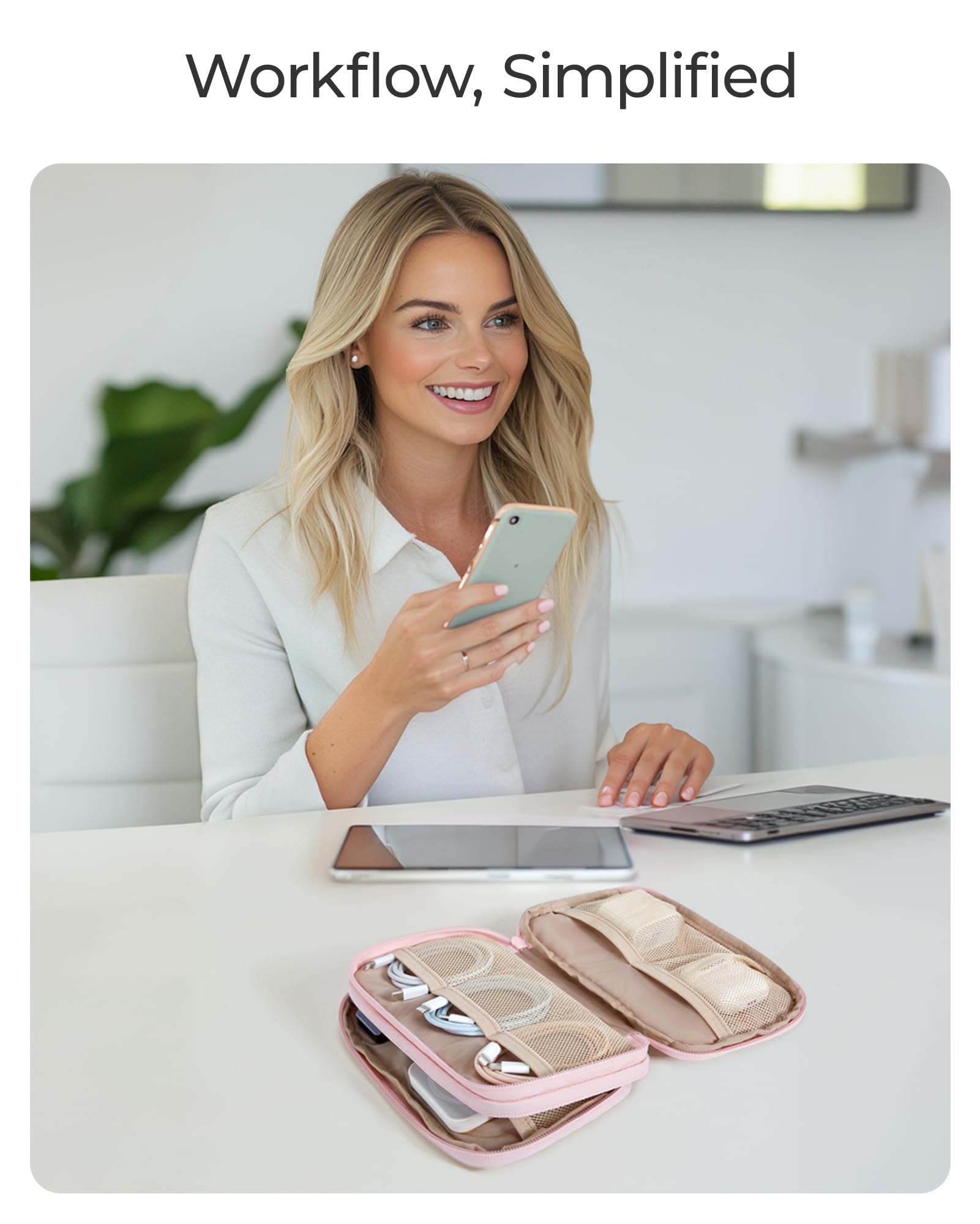 BAGSMART Electronics Organizer Travel Case - Cord Storage for Chargers, Cables & Phones - Compact Tech Accessories Pouch in Pink - Perfect for Travel, Office & Home Organization