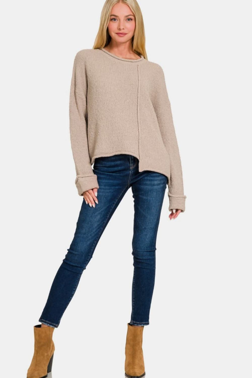 Stylish Drop Shoulder Asymmetrical Sweater for Women - Trendy Oversized Knit Pullover for Casual Outfits & Fall Layering