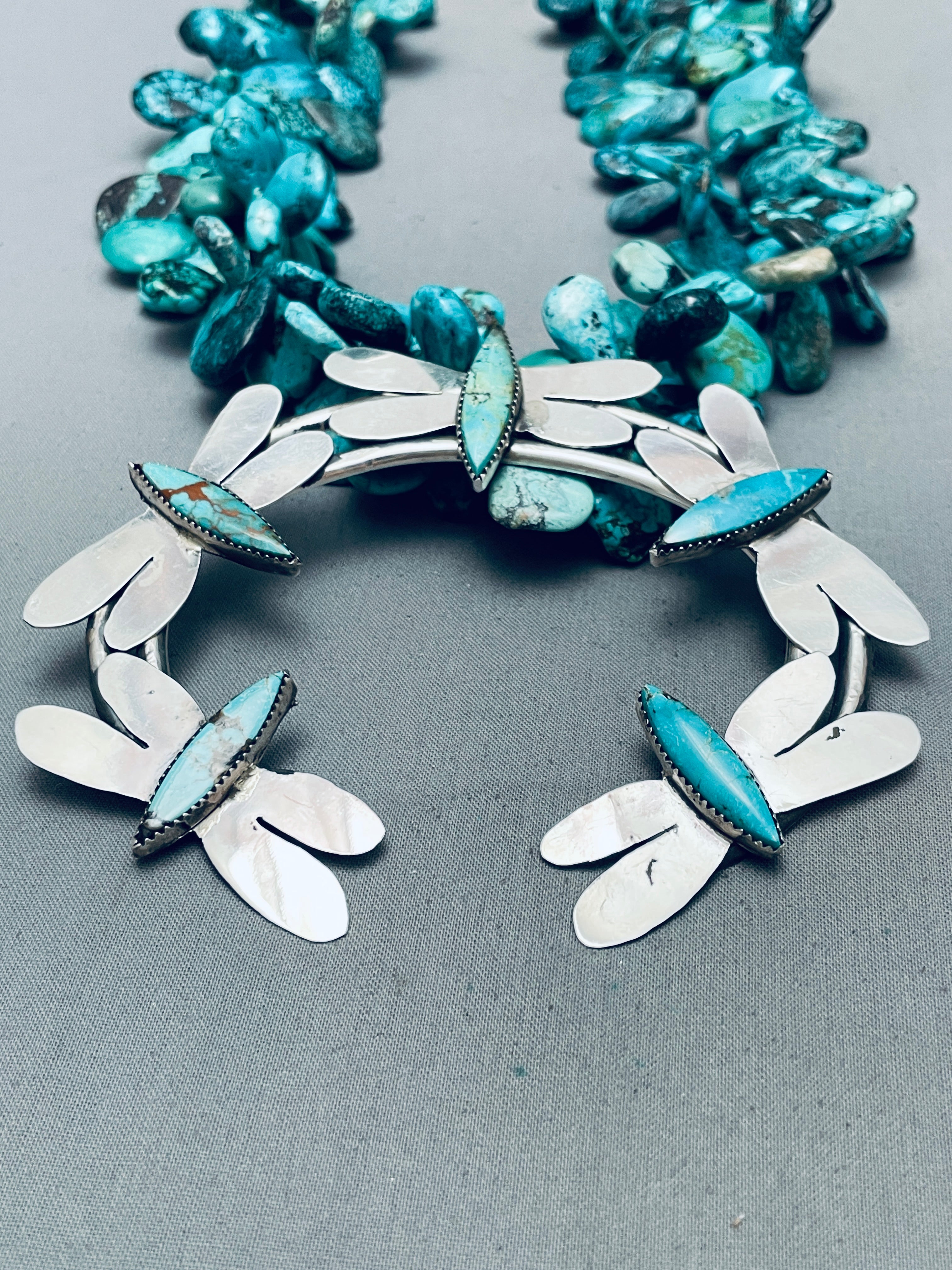 333 Gram Navajo Turquoise Butterfly Sterling Silver Squash Blossom Necklace - Authentic Native American Jewelry for Women, Handcrafted Southwest Style Statement Piece | Perfect for Boho Fashion, Weddings & Special Occasions