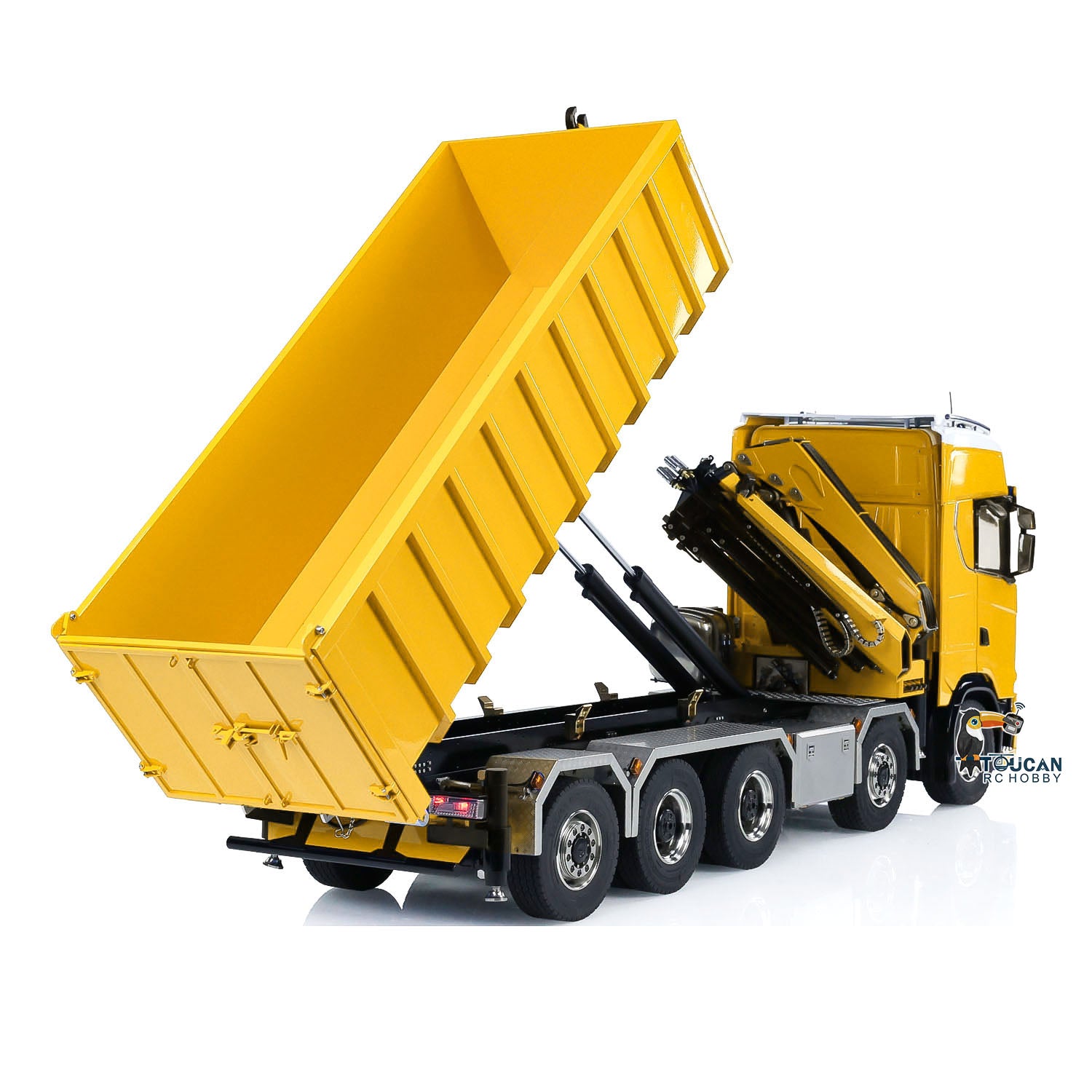 1:14 Scale 770S 5-Axle 10x10 Metal Chassis RC Hydraulic Dump Truck with Remote Control Crane & Roll Off Dumper - Frsky XE Lite RC Construction Vehicle Model for Off-Road Play & Professional Simulation