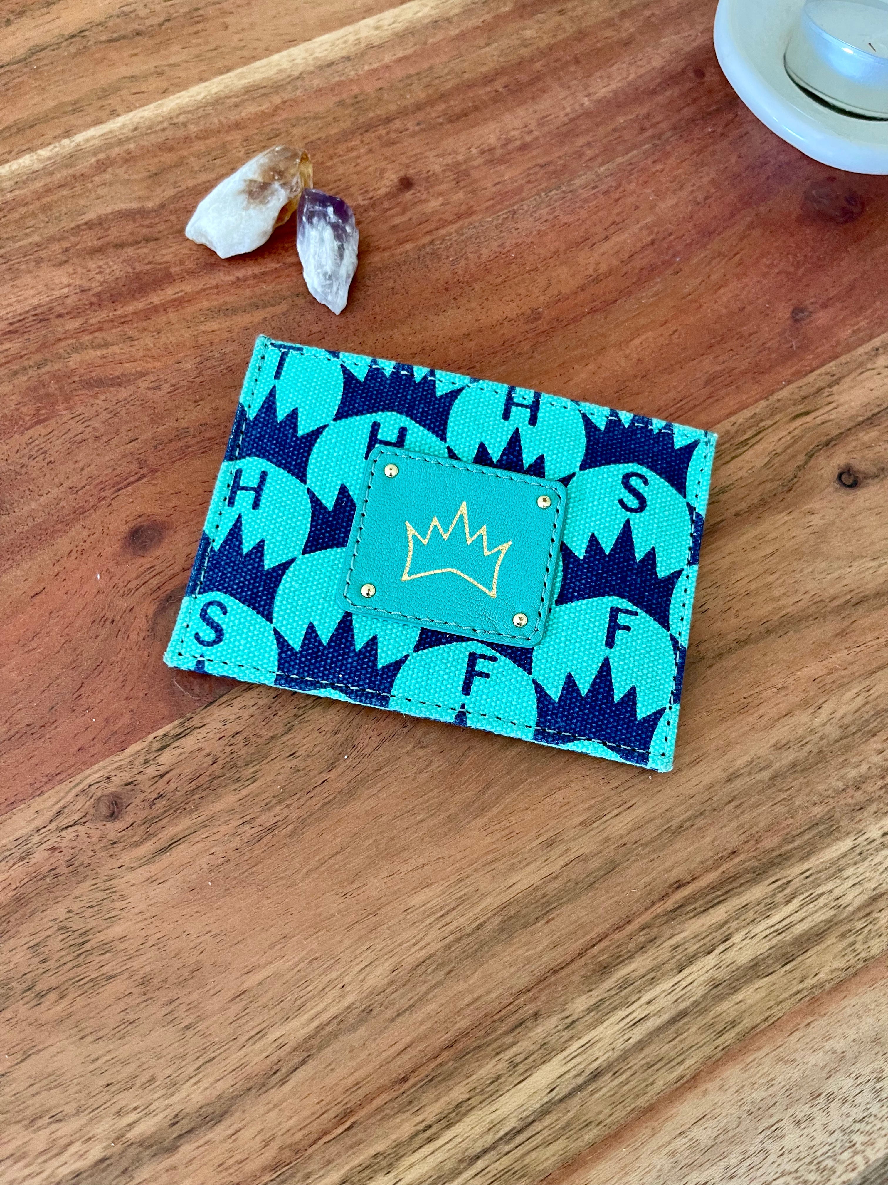 Premium Teal Crown Print Card Holder - Slim RFID Blocking Wallet for Credit Cards & IDs | Perfect for Travel, Business, and Everyday Use