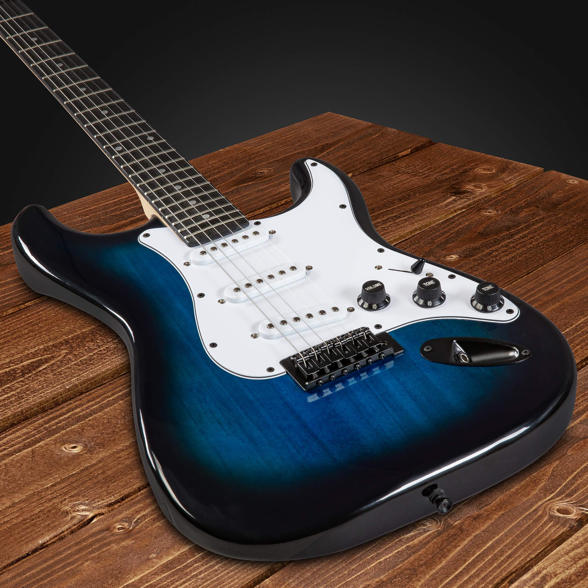 LyxPro 39 Inch Full Size Electric Guitar Starter Kit with 20W Amplifier, Digital Clip-On Tuner, Tremolo Bar, Shoulder Strap & Case Bag - Blue | Perfect for Beginners, Practice, Live Performances & Home Recording