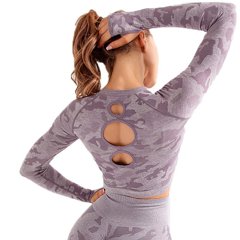SEASUM Women's Seamless Workout Crop Top - Long Sleeve Athletic Shirt for Yoga, Running & Gym - Breathable Fitness Tight Tee for Women