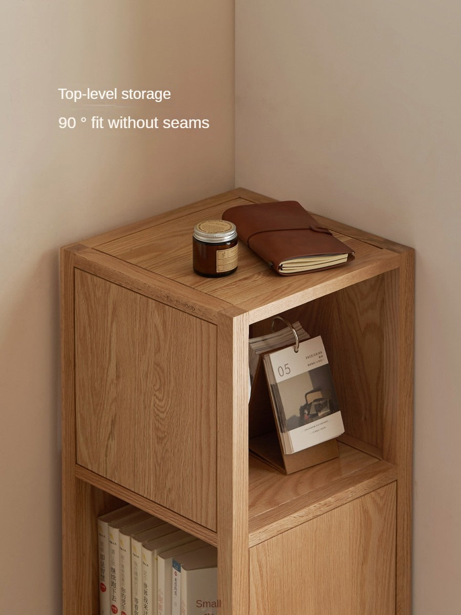 Oak Solid Wood Nordic Corner Bookcase - Modern Bookshelf for Living Room, Bedroom & Office - Space-Saving Storage Solution for Books, Decor & Essentials