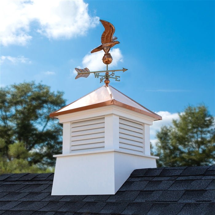 30 Square Manchester Vinyl Cupola with Eagle Weathervane | Decorative Roof Top Accessory for Barns, Gazebos & Garden Sheds | Rust-Resistant Outdoor Home Decor
