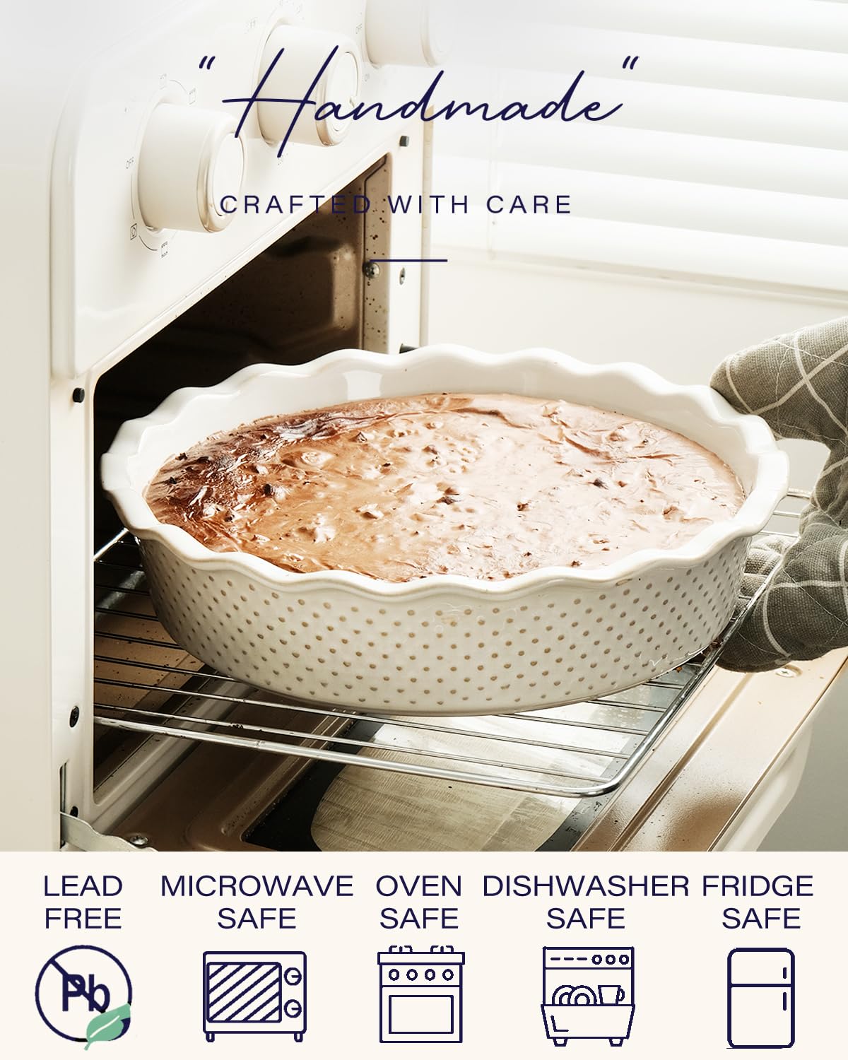 Getstar 9.5 Inch Ceramic Pie Pan - Non-Stick Deep Dish Pie Plate for Baking Apple, Pumpkin & Quiche - Oven & Dishwasher Safe Farmhouse Style Pie Dish - Perfect for Thanksgiving, Christmas & Family Gatherings