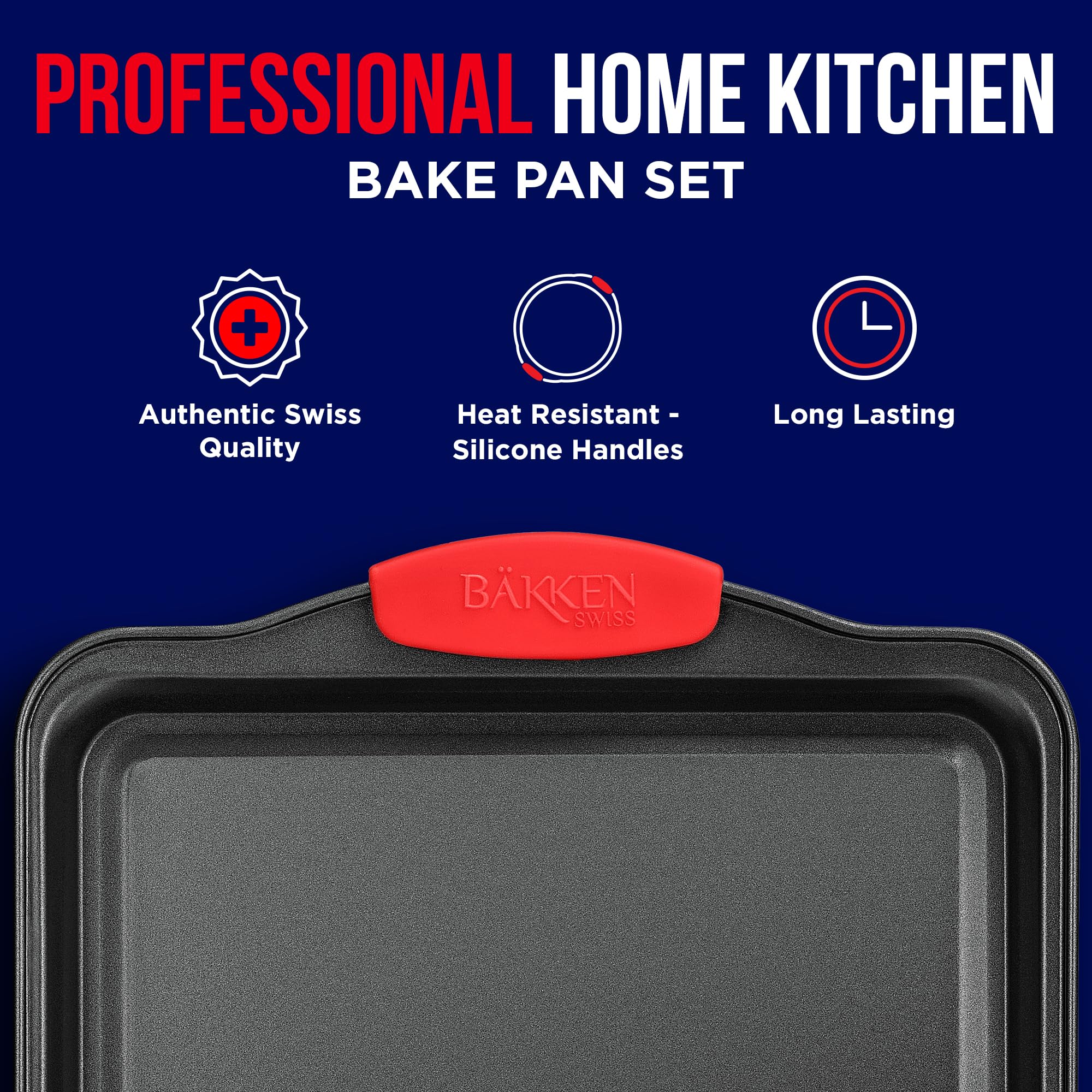 Nonstick Carbon Steel Cookie Sheet Pan with Red Silicone Handles - Medium Baking Tray with Gray Coating for Oven, Baking Cookies, Roasting Vegetables & More - Perfect for Home Kitchen & Commercial Use