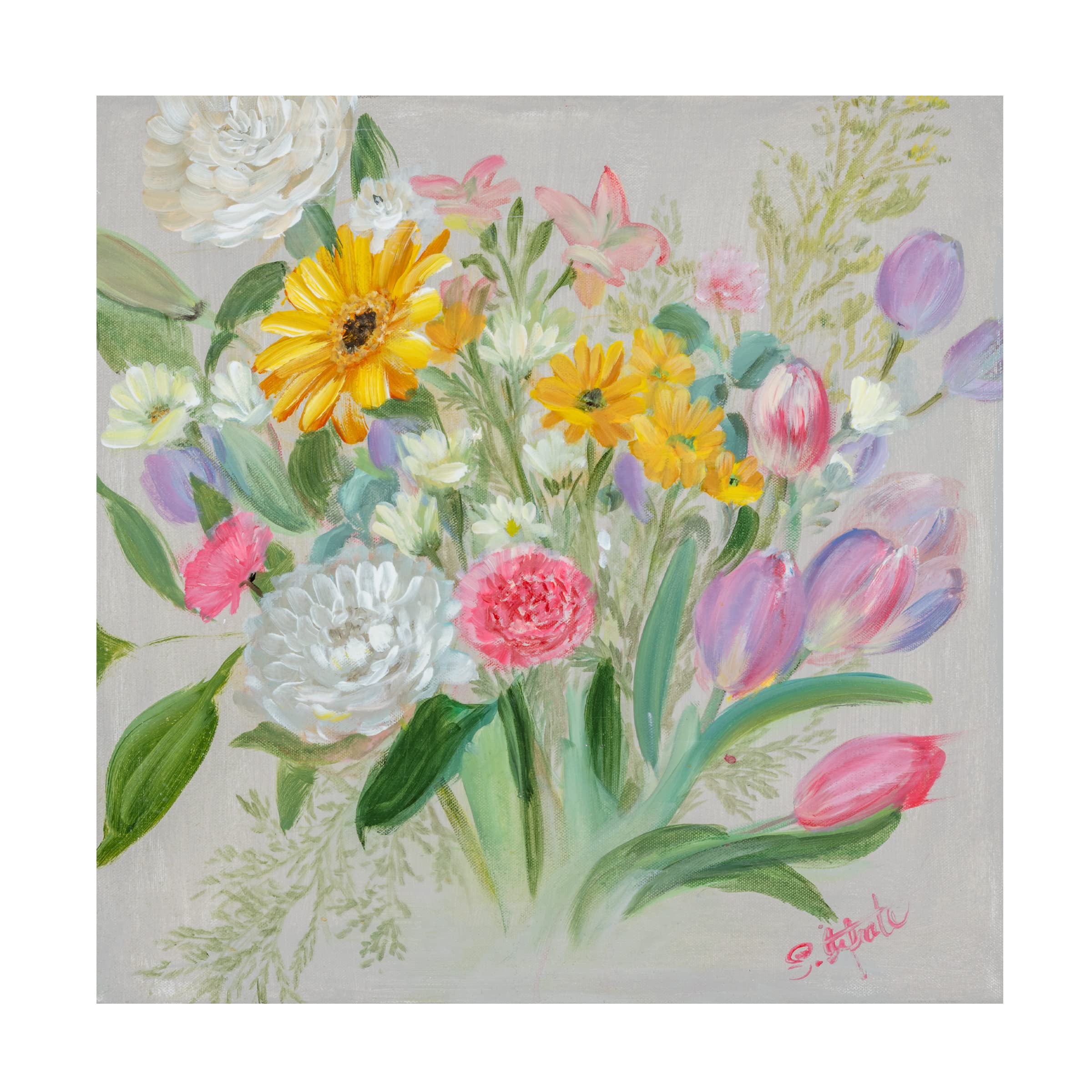 Floral Burst I Canvas Wall Art Print by Sandra Iafrate - Vibrant Botanical Painting for Living Room, Bedroom & Office Decor