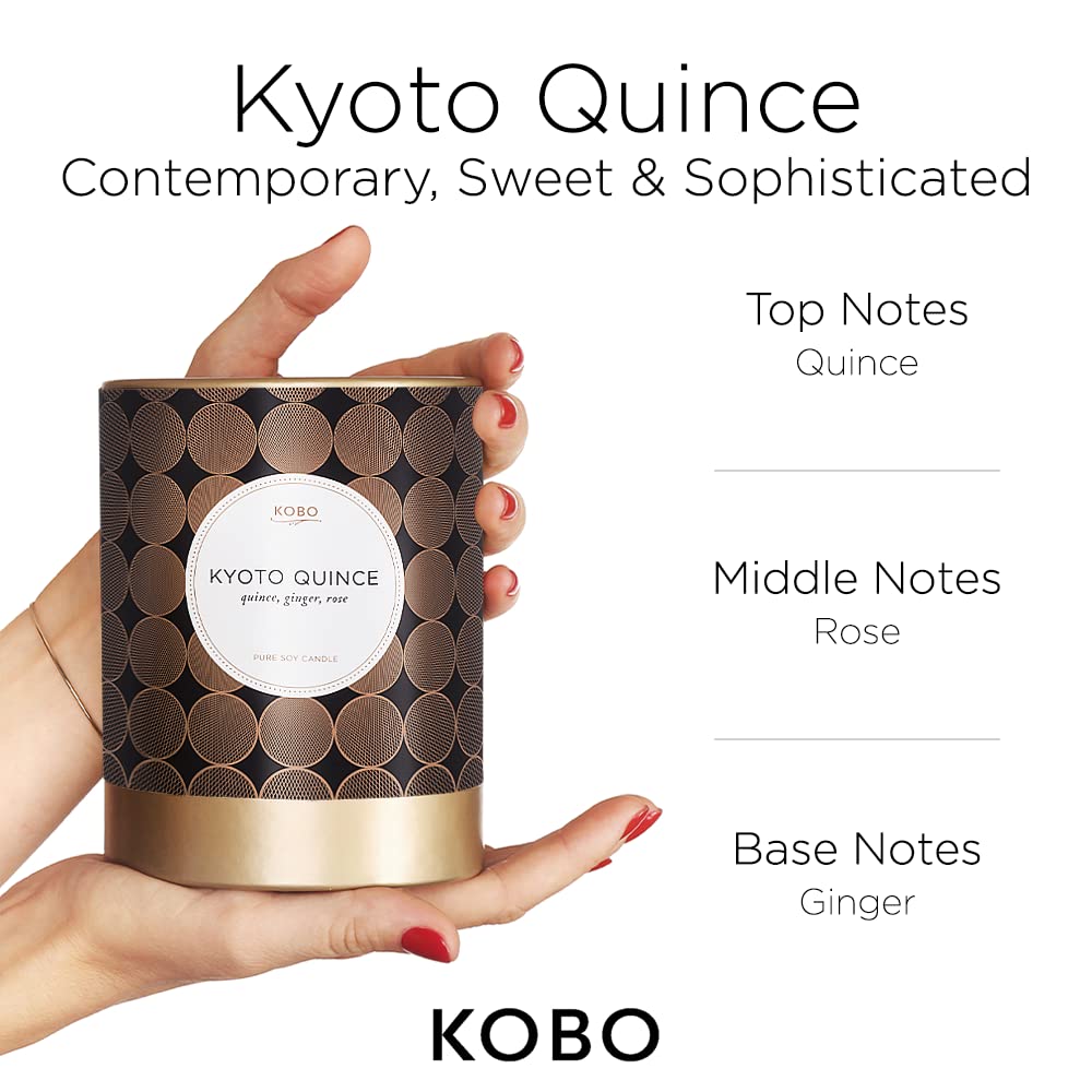 Kyoto Quince Scented Candle (11 oz) - Modern Geometric Jar Candle with 80-Hour Burn Time | Clean-Burning Soy Wax Blend | Ginger, Quince & Rose Fragrance | Unisex Home Decor for All Seasons | Perfect for Living Rooms, Bedrooms & Spa Relaxation