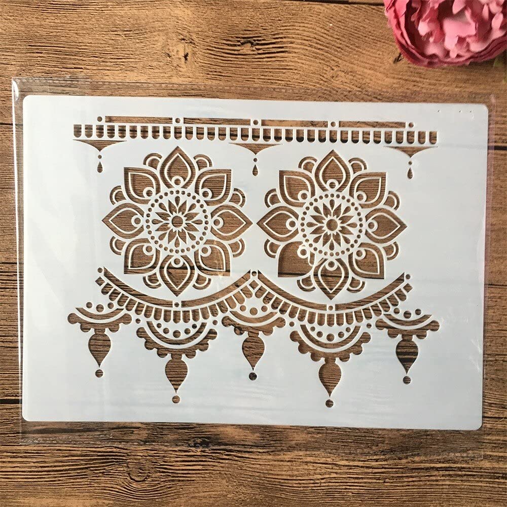 A4 29cm Mandala Flower Ethnic Reusable Painting Stencils for DIY Crafts, Home Decor, Wall Art & Scrapbooking - Perfect for Canvas, Wood, Fabric & Furniture Painting