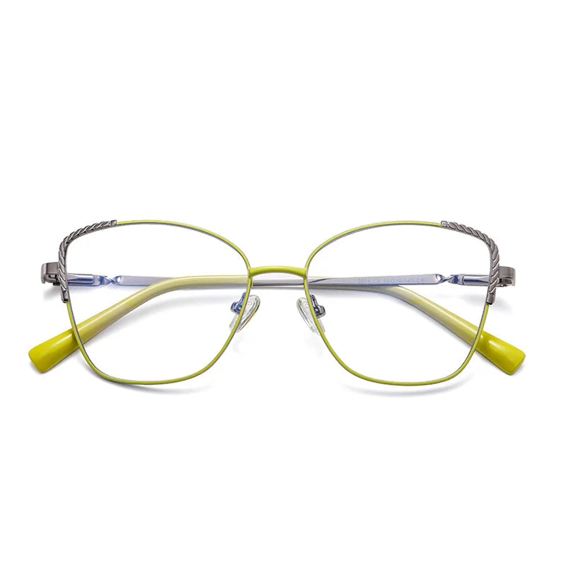 Brightzone Women's Full Rim Square Cat Eye Eyeglasses 73114 - Stylish Alloy Frame for Work, Reading & Fashion Accessories