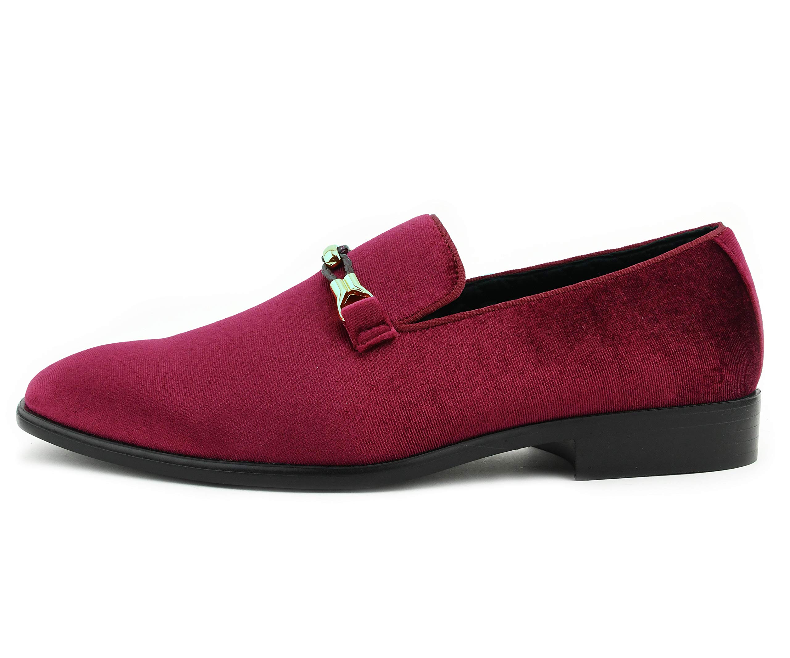Amali Aller Men's Casual Loafers - Slip On Velvet Dress Shoes with Metal Knit Buckle - Formal Tuxedo Shoes for Weddings & Business Events