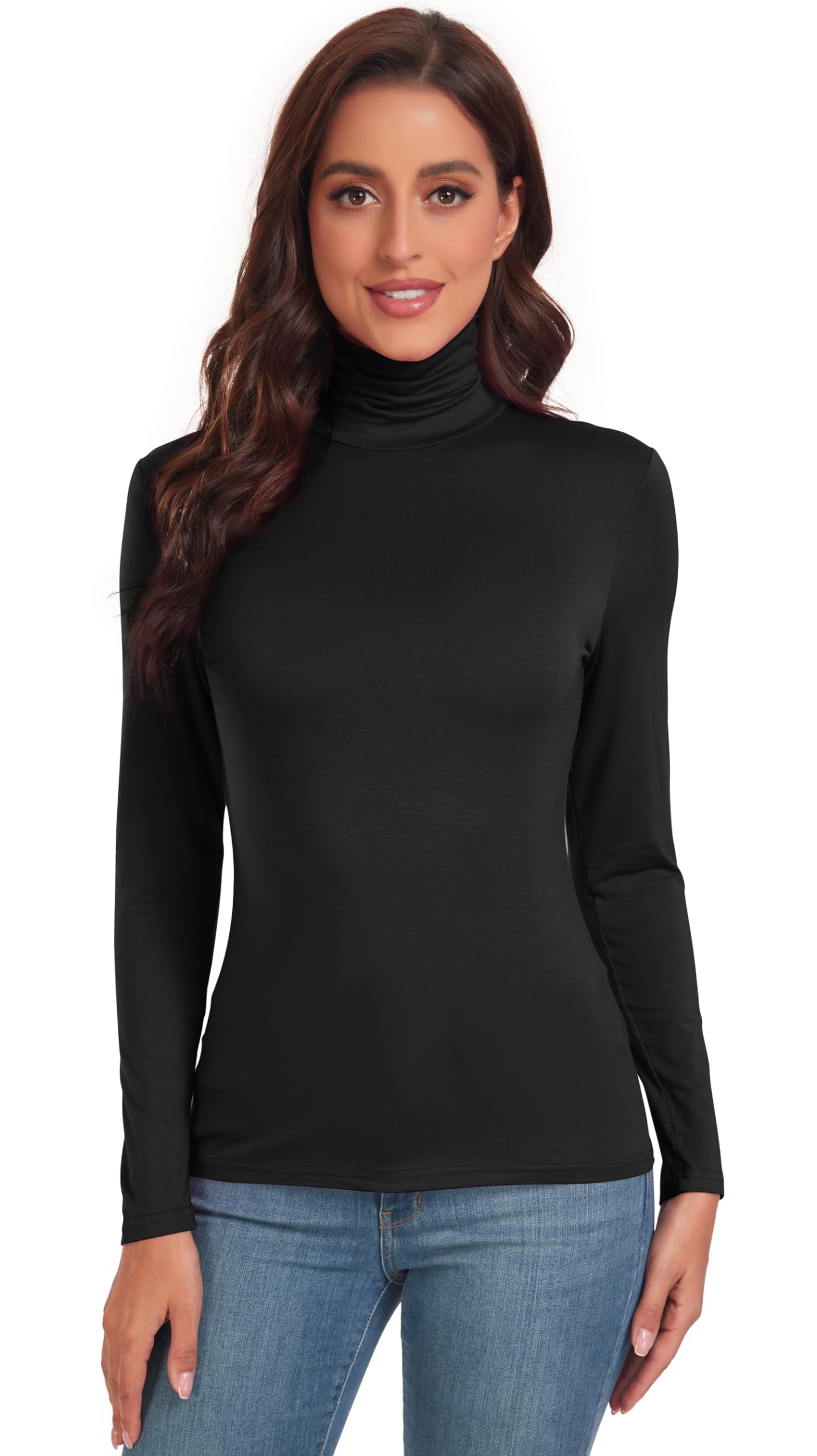 Women's Slim Fit Turtleneck Long Sleeve Shirt - Lightweight Casual Base Layer Top for Fall & Winter | Office Wear, Layering, Everyday Outfits