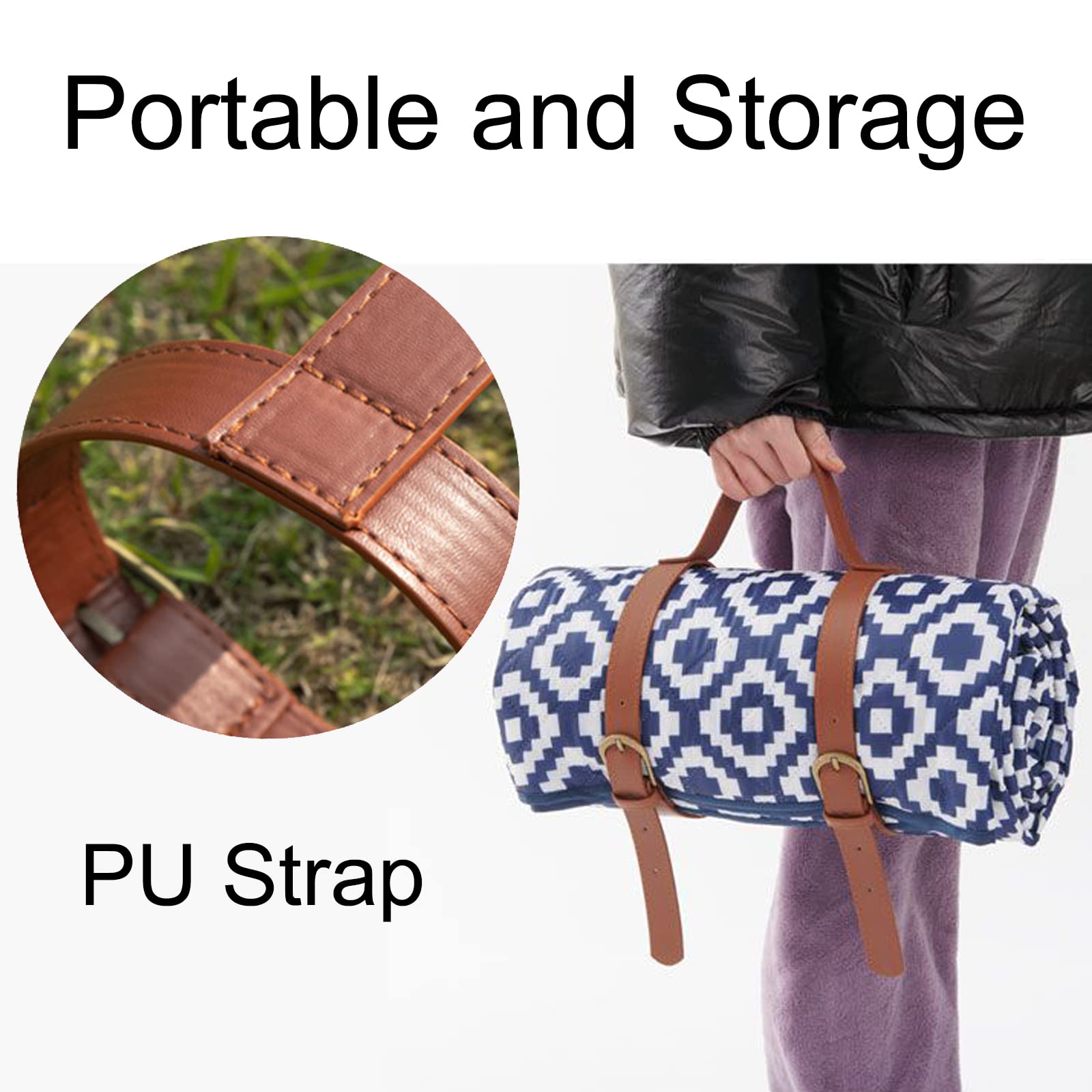 **Waterproof Sandproof Picnic Blanket with Carry Strap – Large Portable Beach Mat for Park, Travel & Hiking – Family Outdoor Blanket with Single Cushion for Picnics, Beach Days & Camping**