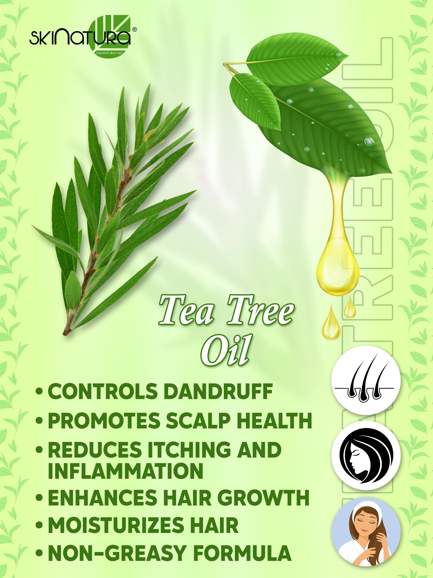 Organic Tea Tree Anti-Dandruff Hair Oil for Scalp Care & Hair Growth - 12 Natural Oils Blend (110ml) - Soothes Itchy Scalp & Promotes Stronger Hair for Men & Women