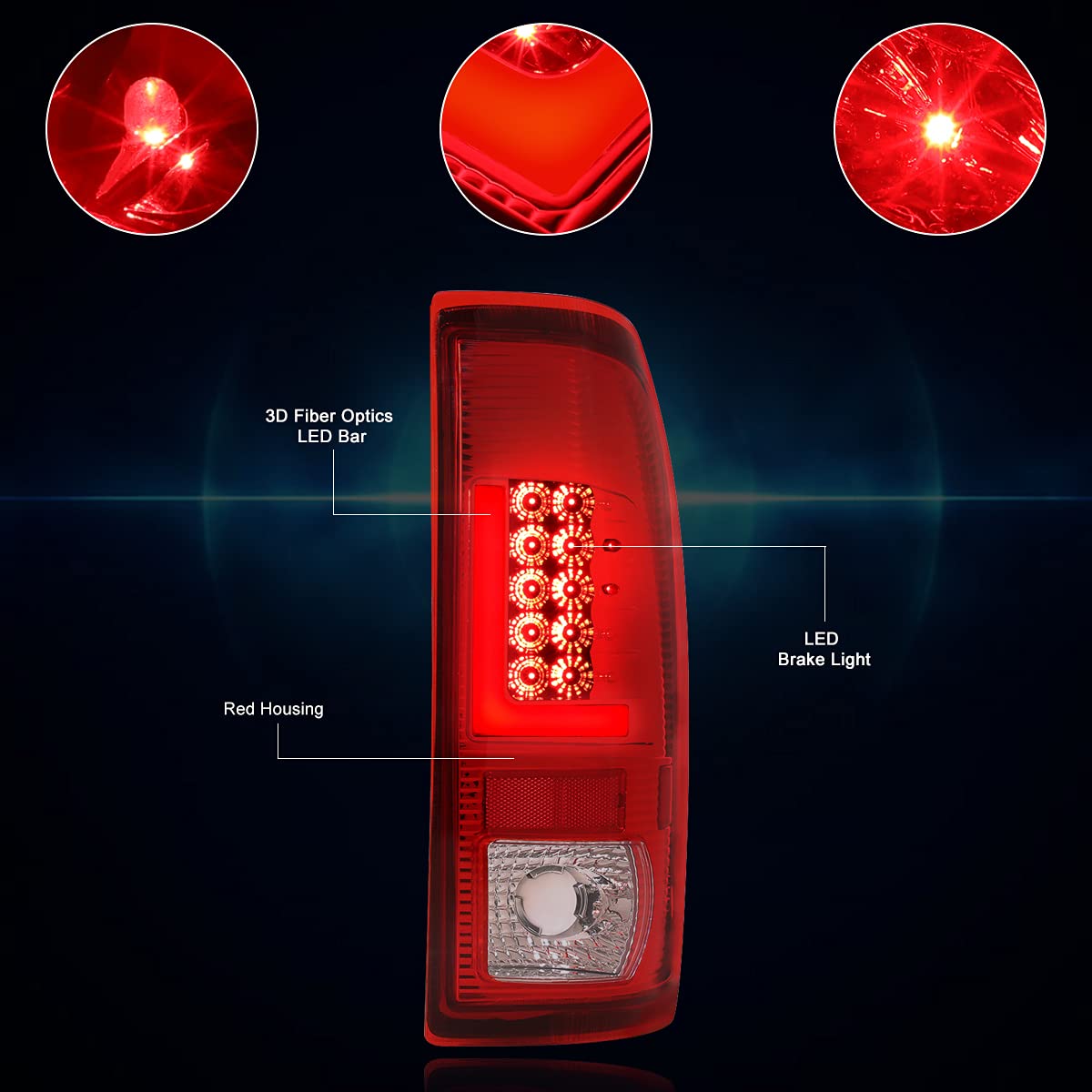 PM PERFORMOTOR L-Shape 3D LED Tail Lights Brake Lamps Assembly for 1997-2007 Ford F250 F350 F450 F550 Super Duty - Chrome Housing with Red Lens - Upgrade Your Truck Lighting for Better Visibility & Style