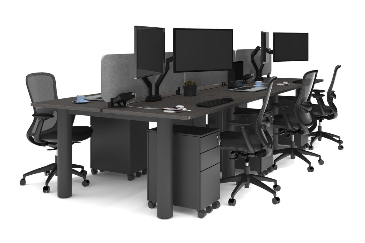 Quadro Cylinder Leg 6-Person Office Workstation Desk - 1400L x 800W with Cable Management Scallop - Modern Open Office Layout, Team Collaboration Space, Shared Workspace Solution