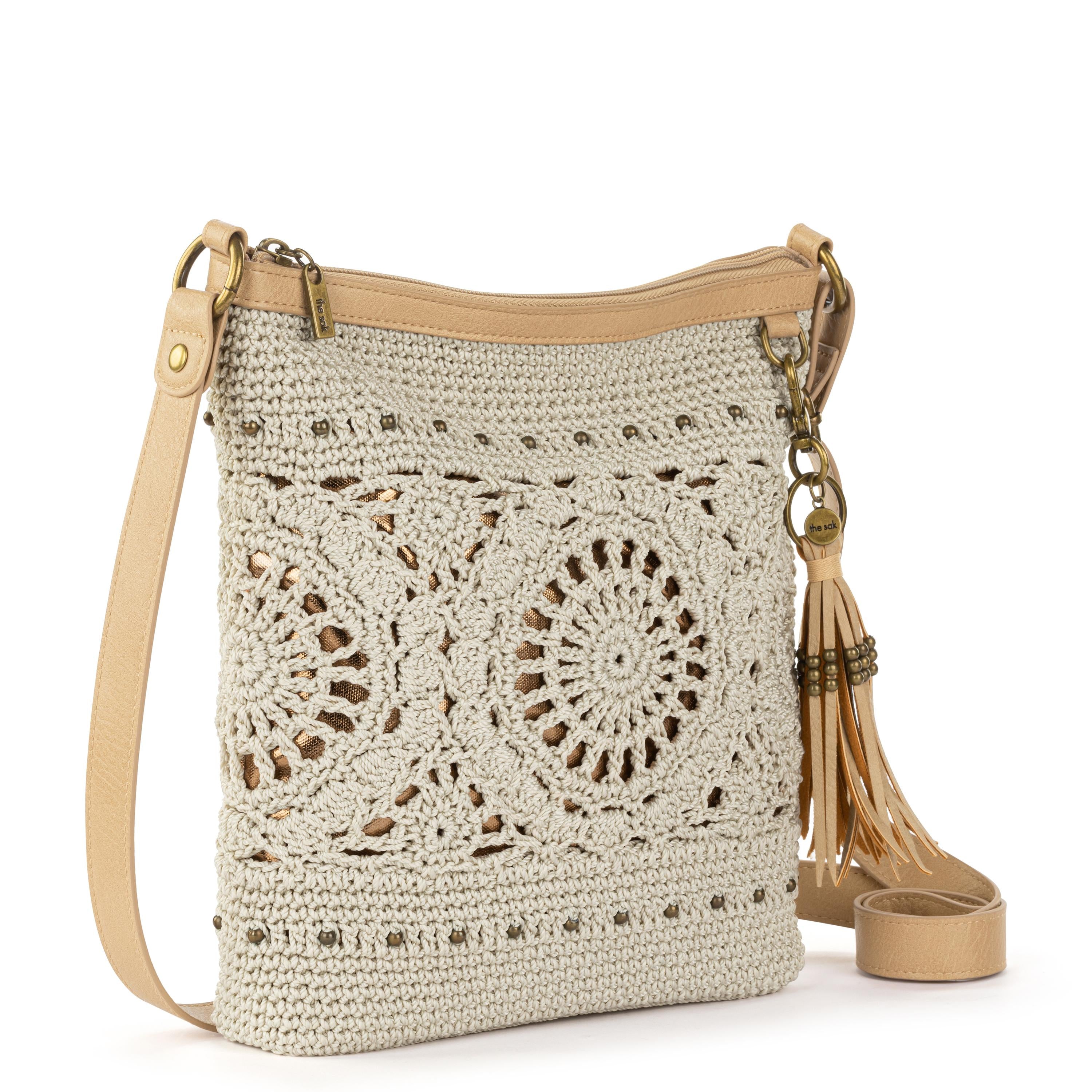 Lucia Crossbody Bag - Hand Crochet Natural Medallion Purse for Women - Perfect for Everyday Use, Travel & Special Occasions