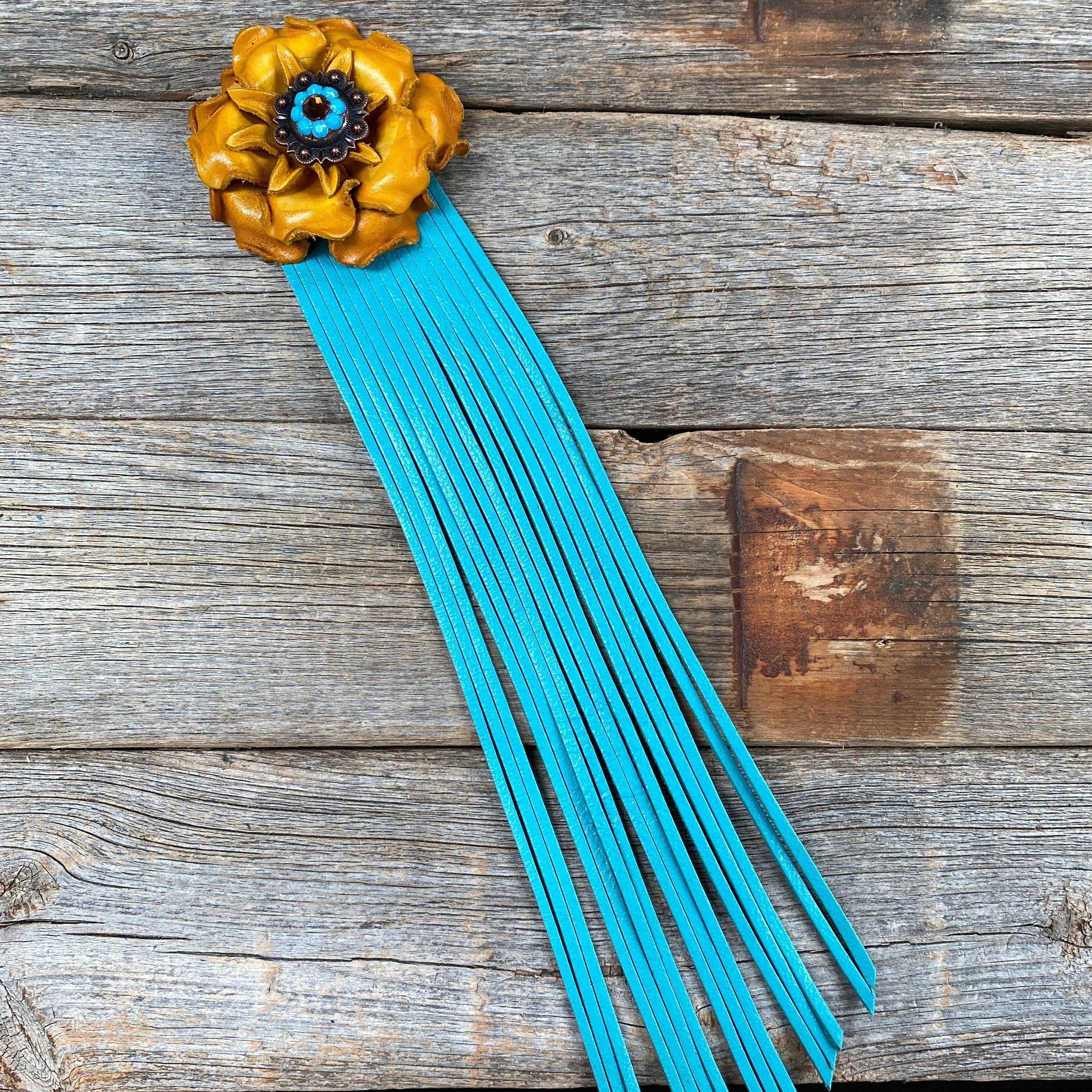 Handmade Leather Yellow Gardenia Earrings with Turquoise Fringe - Boho Chic Jewelry for Women, Perfect for Festivals & Summer Outfits