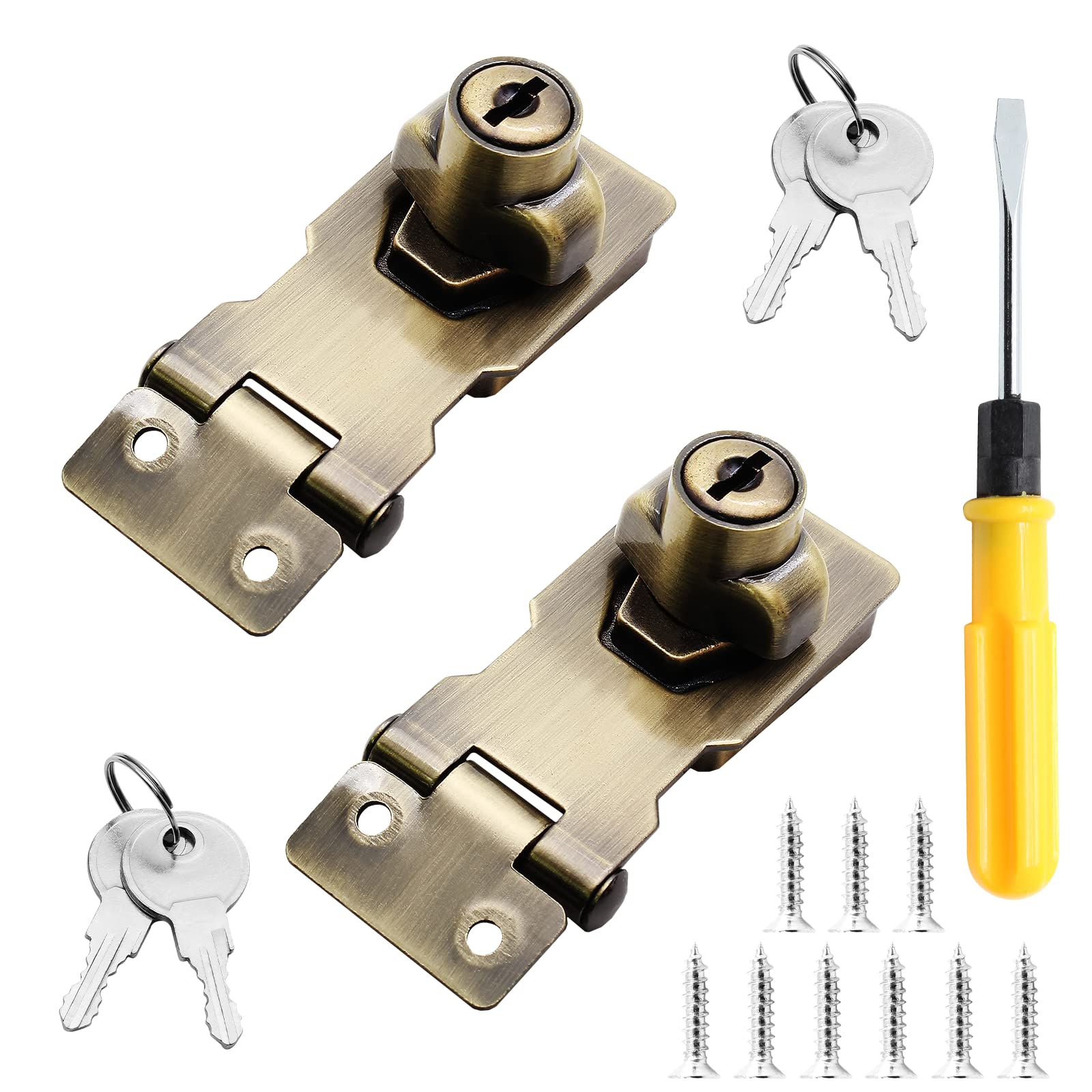 Premium Bronze Key Lock Cabinet Door Hasp Set - Heavy Duty Security Latch for Home, Office & Storage (2-Pack) - Ideal for Cabinets, Toolboxes, Sheds & Furniture Protection