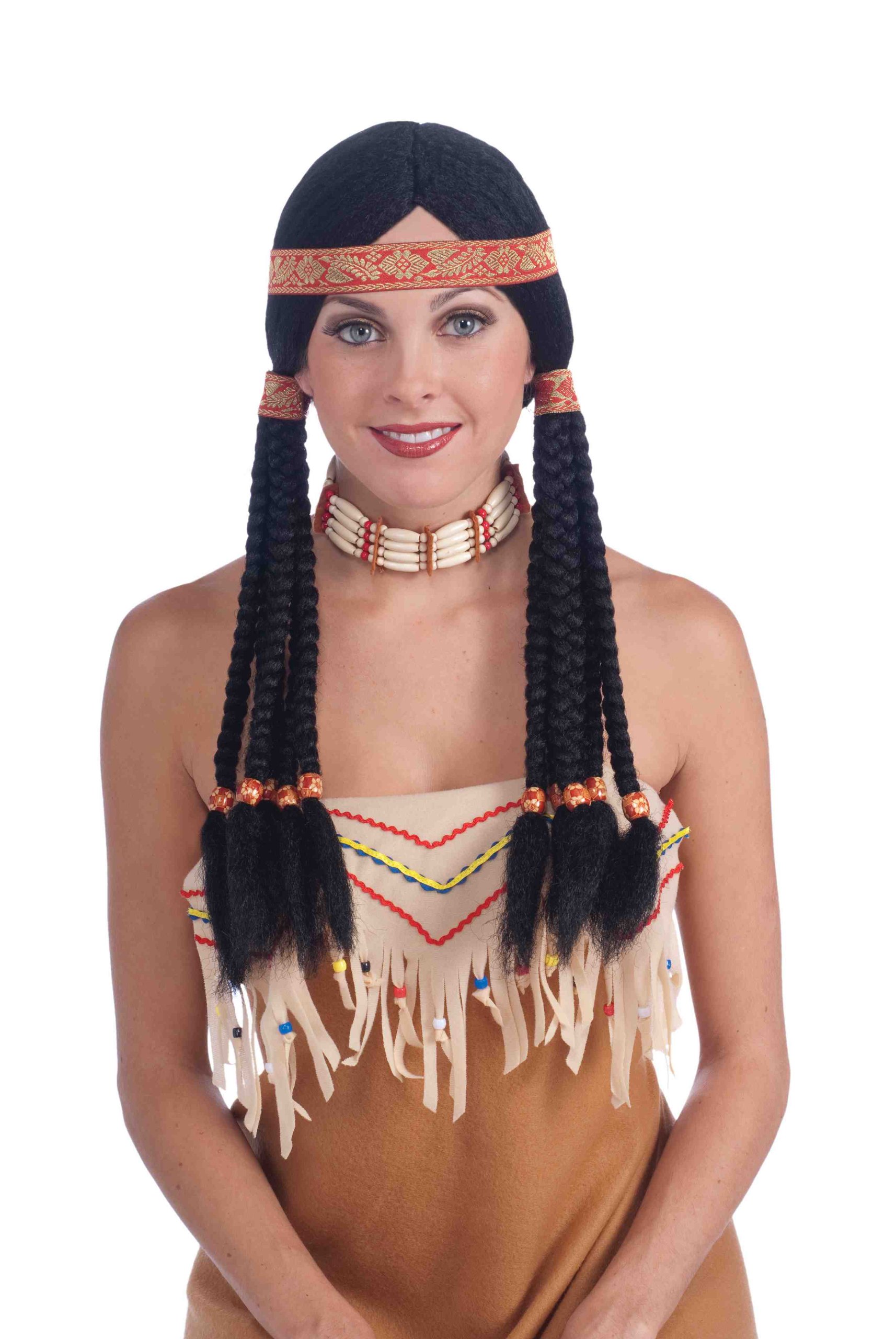 Authentic Native American Costume Wig for Adults - Long Black Braided Synthetic Hair for Cosplay, Halloween, and Themed Parties | Perfect for Cultural Events, Powwows, and Costume Contests