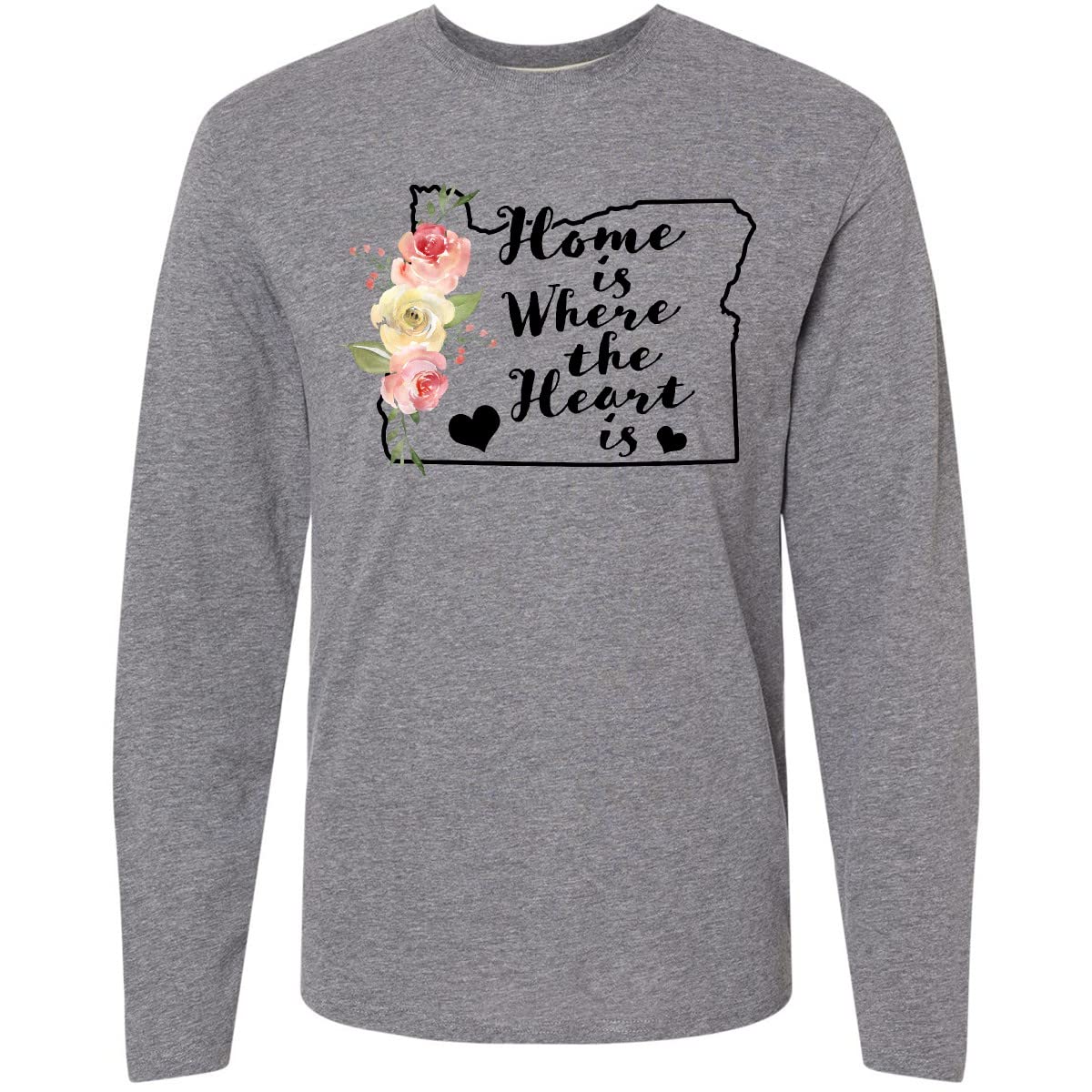Inktastic Oregon Home is Where The Heart is Watercolor Long Sleeve T-Shirt for Women - Soft Cotton Vintage Graphic Tee for Casual Wear & Travel Souvenirs