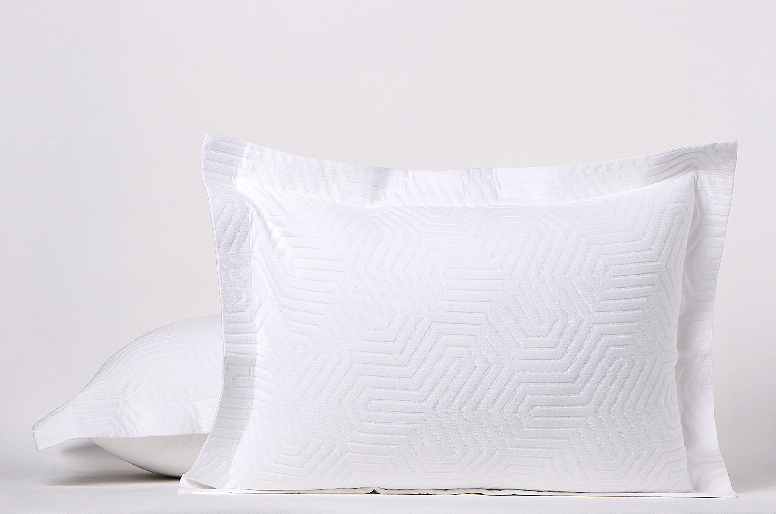 Premium 100% Cotton King Pillow Shams Set of 2 - Luxury All-Season Jacquard Bedding - Soft & Breathable Decorative Pillow Covers for Bedroom, Guest Room & Hotel - White