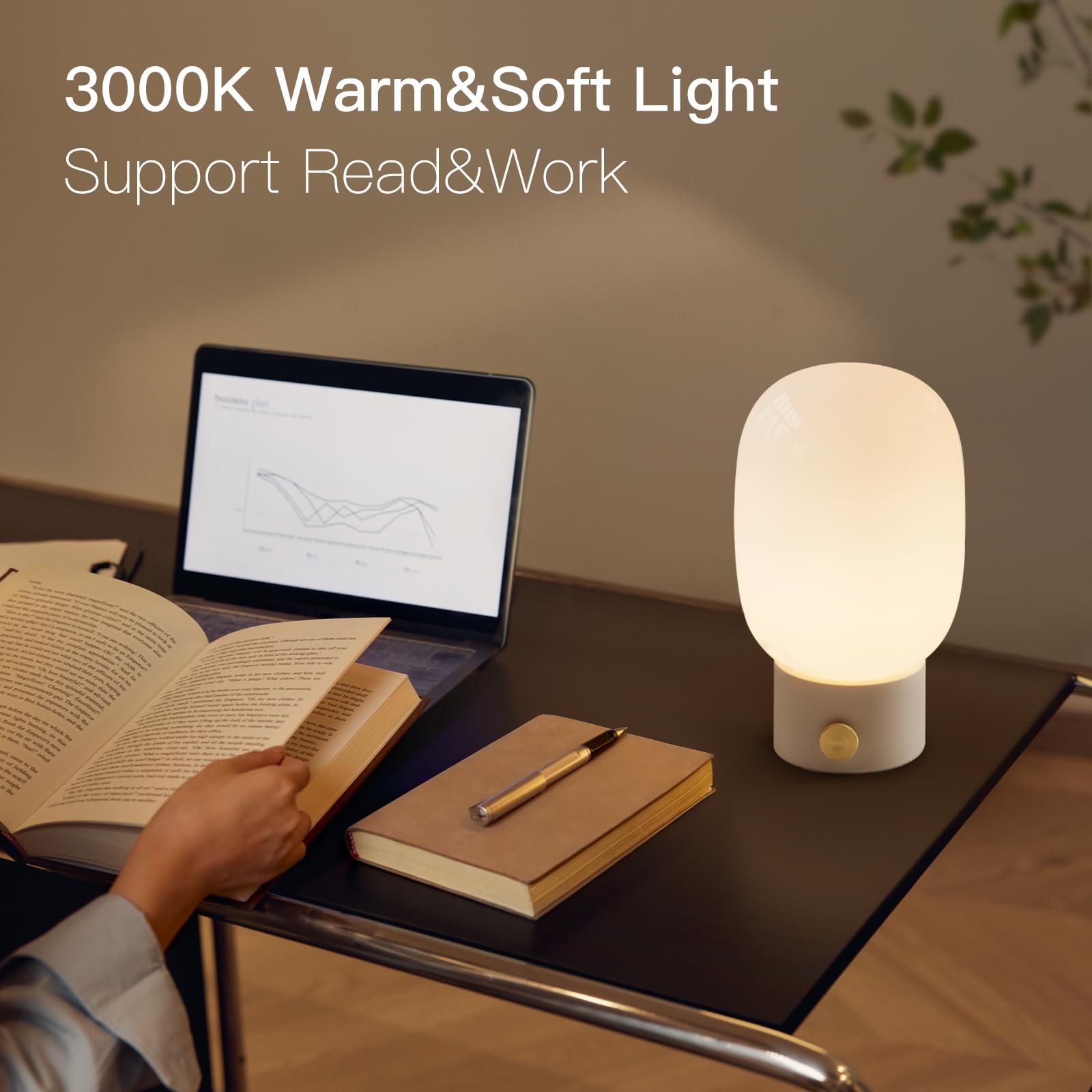 ONEWISH Modern Dimmable Table Lamp with Warm LED Bulb - Adjustable Rotary Switch Glass Nightstand Light for Bedroom, Living Room & Office - Soft White Lighting for Reading, Relaxing & Decor