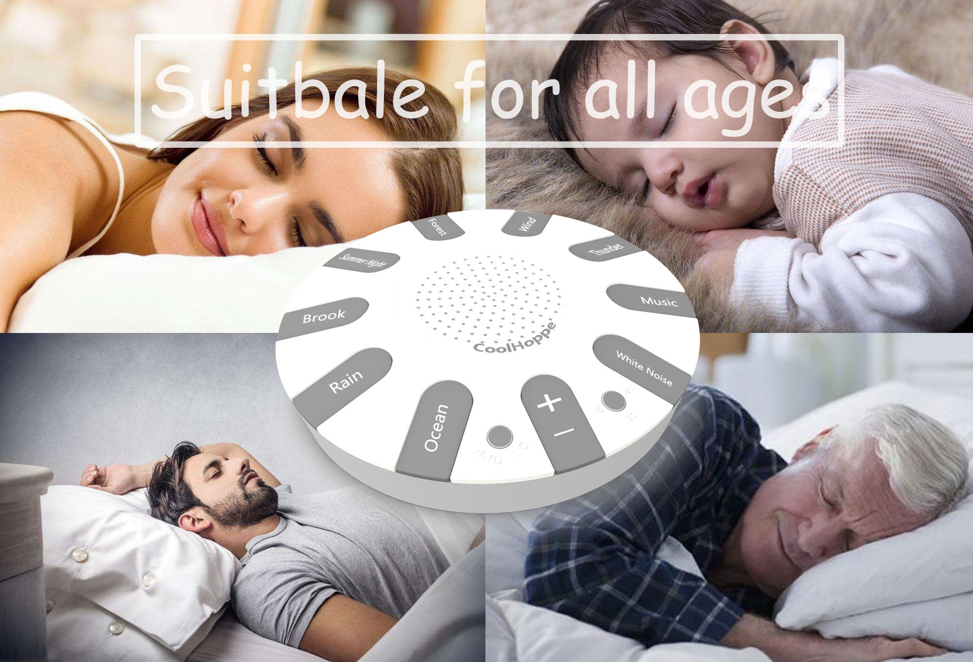 CoolHoppe White Noise Machine - Portable Sleep Sound Machine with 9 Natural Sounds & Timer for Adults, Babies, Office & Travel | Perfect for Nursery, Meditation & Noise Cancellation