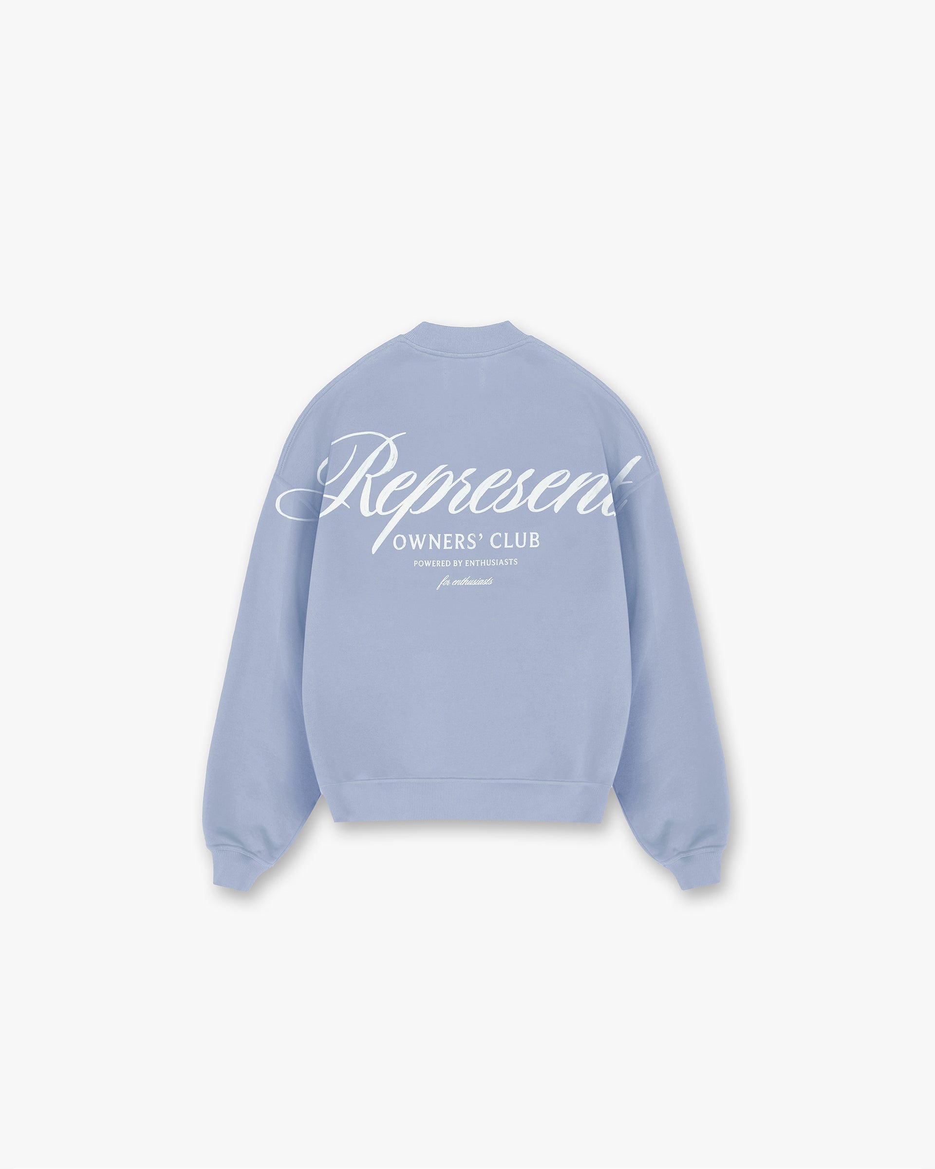 Represent Owners Club Script Sweater - Dusty Blue | Trendy Oversized Knit Pullover | Perfect for Streetwear & Casual Outfits