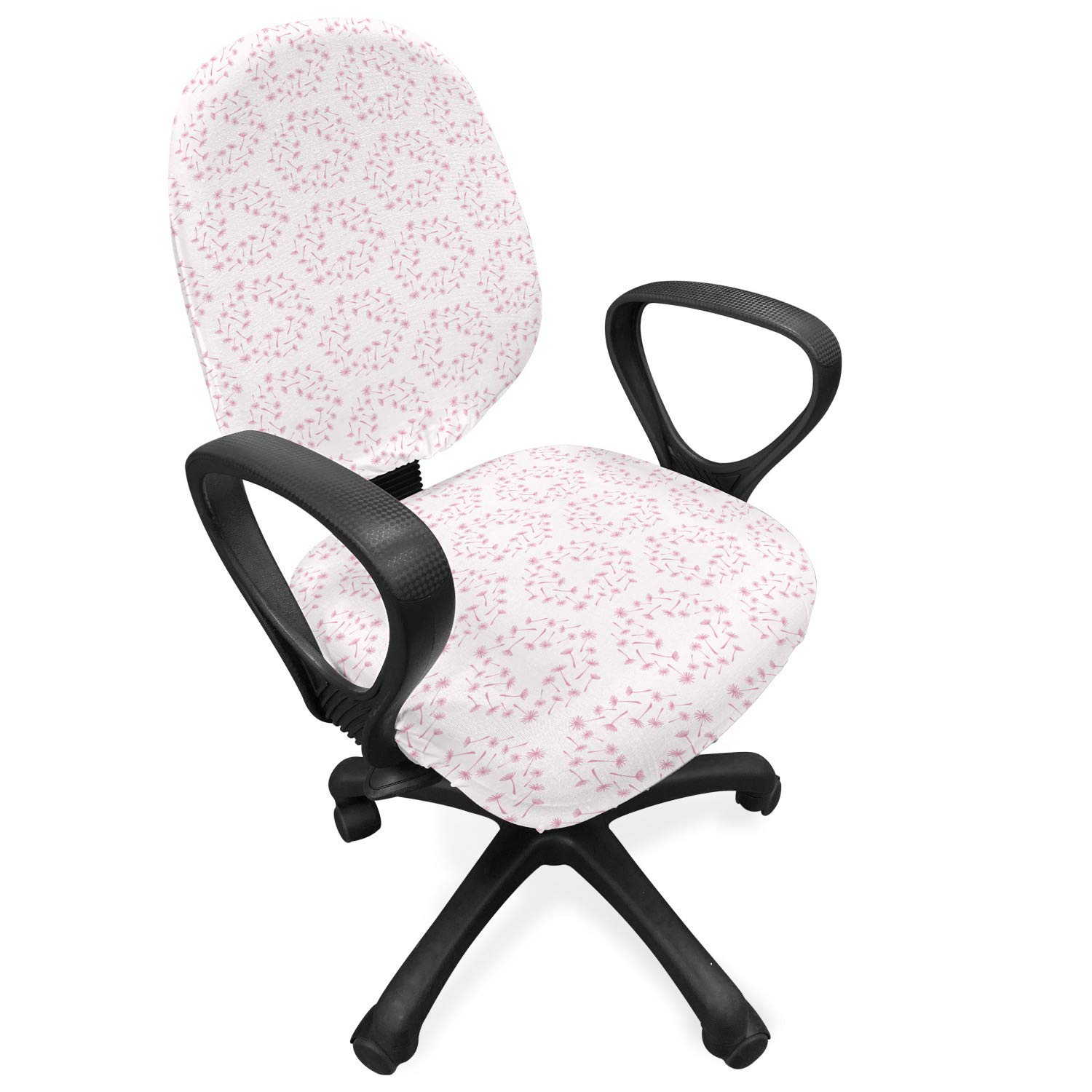 Ambesonne Botanical Office Chair Slipcover - Romantic Dandelion Flower Pink Monochrome Doodle Print Stretch Fabric Cover (Standard Size, Pale Rose) | Home Office Decor, Desk Chair Protector, Living Room Accent