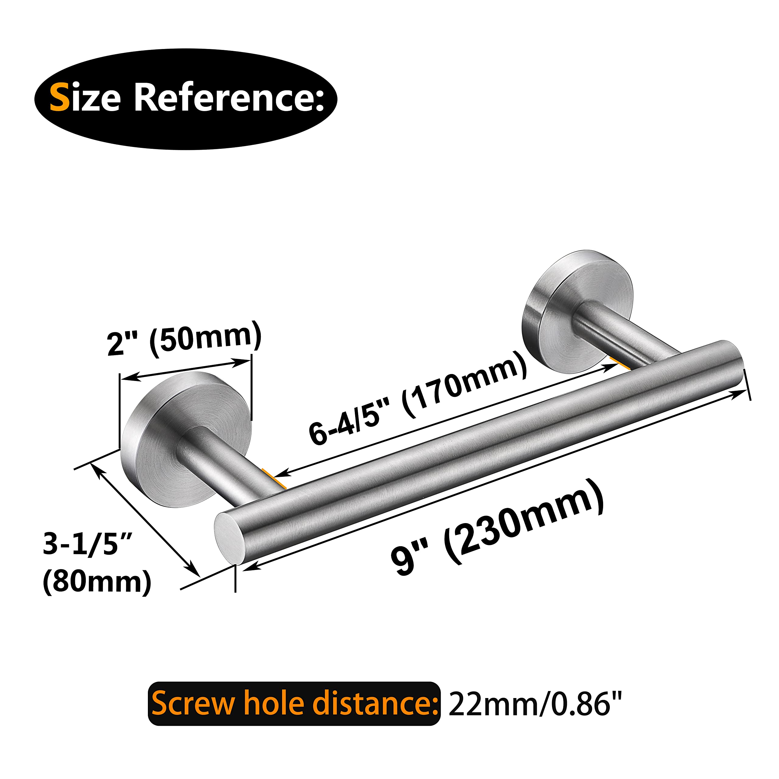 Nolimas 9 Inch Silver Stainless Steel Towel Bar - SUS 304 Brushed Nickel Wall Mounted Towel Rod Rack Holder for Bathroom, Kitchen, Living Room & Toilet - Rustproof & Durable - Perfect for Hanging Hand Towels, Washcloths & Bathrobes