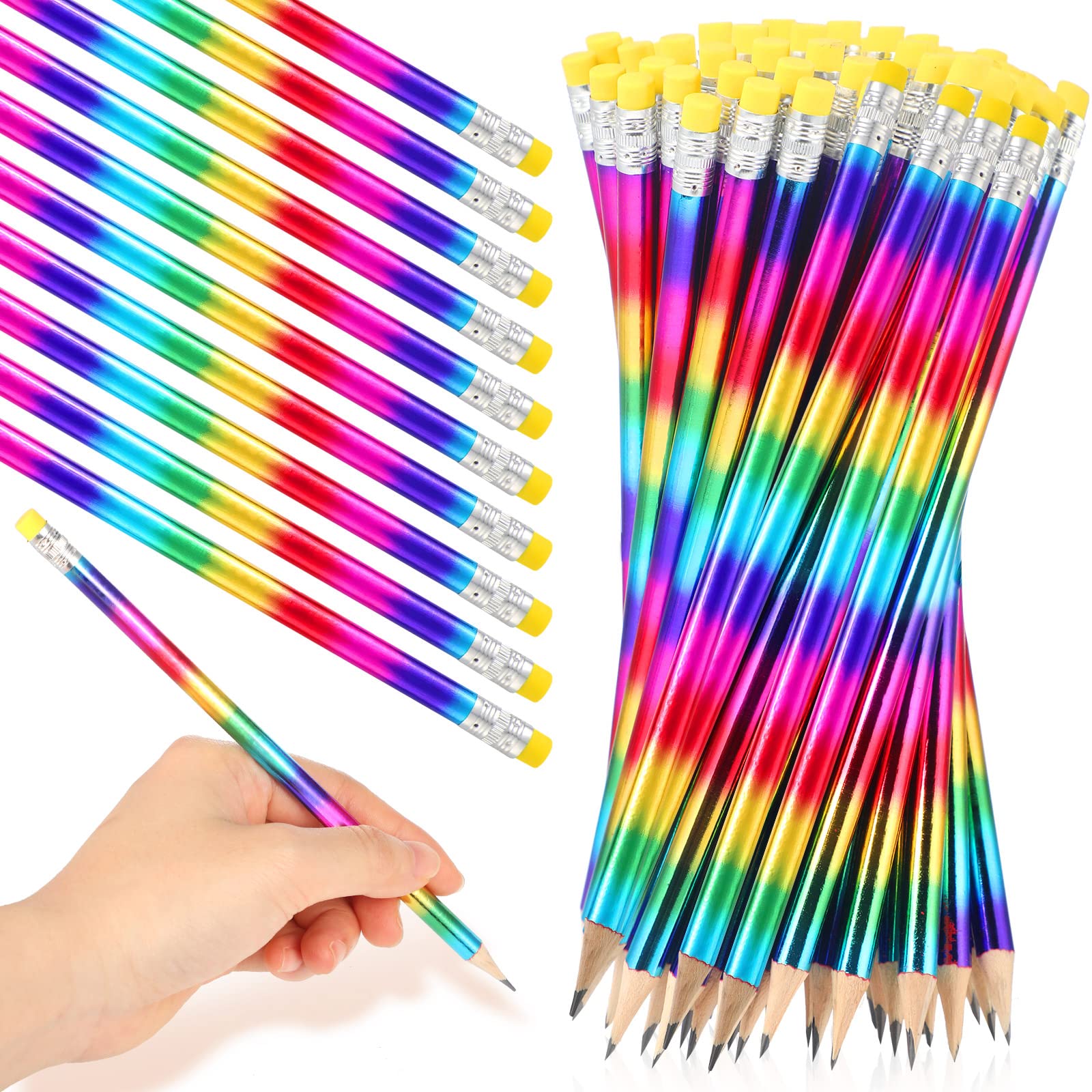 Vibrant Rainbow Colored Pencils Set - 36 Premium Wooden Pencils with Erasers for Kids & Adults | Bright Tie-Dye Design for School, Office, Art Projects & Party Favors | Perfect for Coloring Books, Classroom Activities & Creative Gift Giving