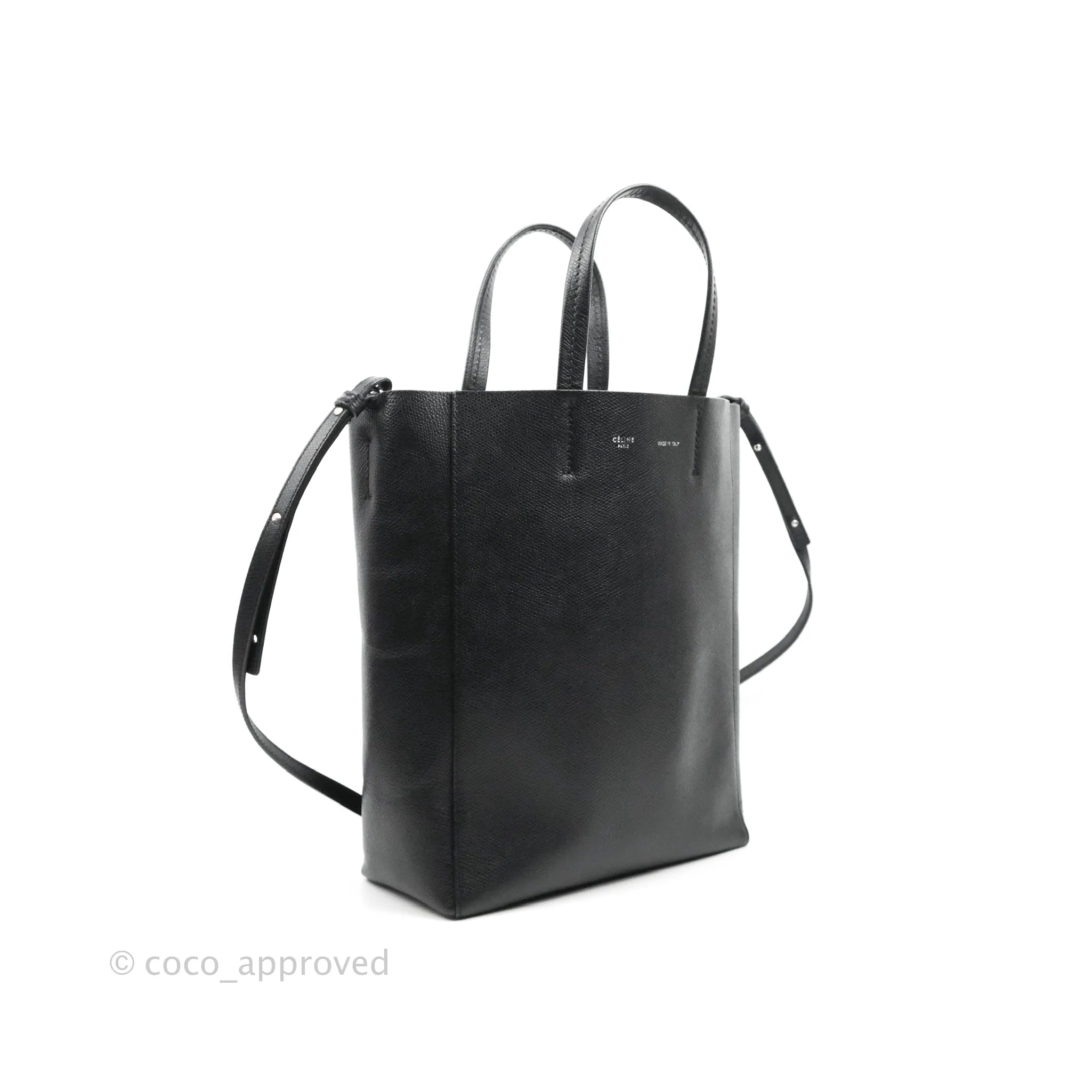 Celine Small Vertical Cabas Tote Bag in Black Grained Calfskin with Silver Hardware - Perfect for Work, Travel & Everyday Luxury