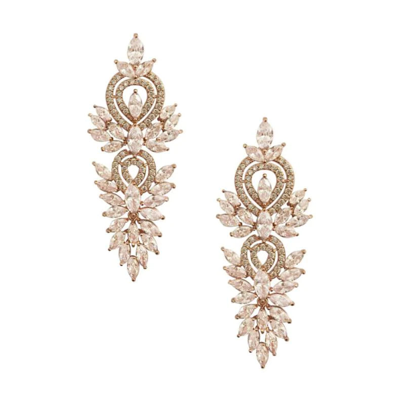 Rose Gold Crystal Chandelier Wedding Earrings for Bride - Elegant Drop Dangle Earrings for Bridal Party, Prom, Evening Gala & Special Occasions