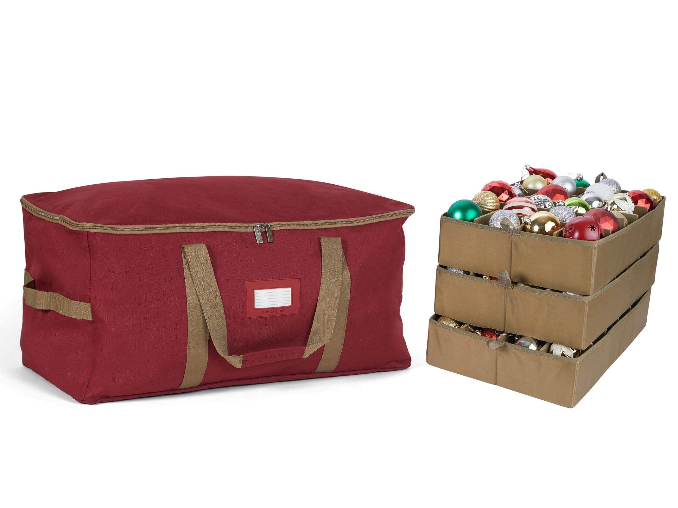 Covermates Keepsakes Adjustable Christmas Ornament Storage Bag with Handles - Padded Protection for Holiday Decorations | Perfect for Tree Decor Storage & Seasonal Organization (Red)
