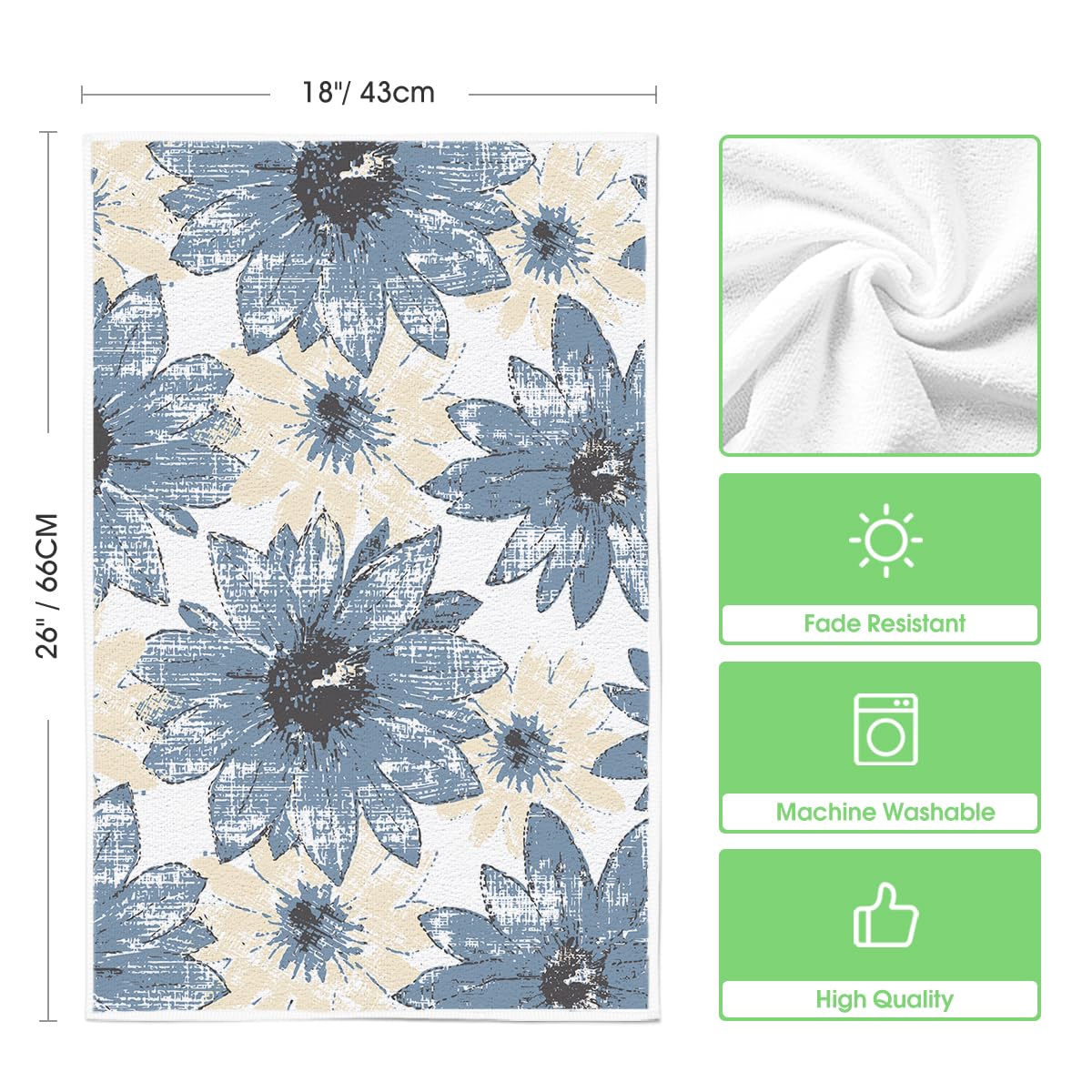 Artoid Mode Blue Floral Leaves Boho Kitchen Towels - Set of 4 (18x26 Inch) | Absorbent Dish Towels & Decorative Hand Towels for Farmhouse, Rustic & Bohemian Kitchens | Perfect for Drying Dishes, Decor & Seasonal Home Styling
