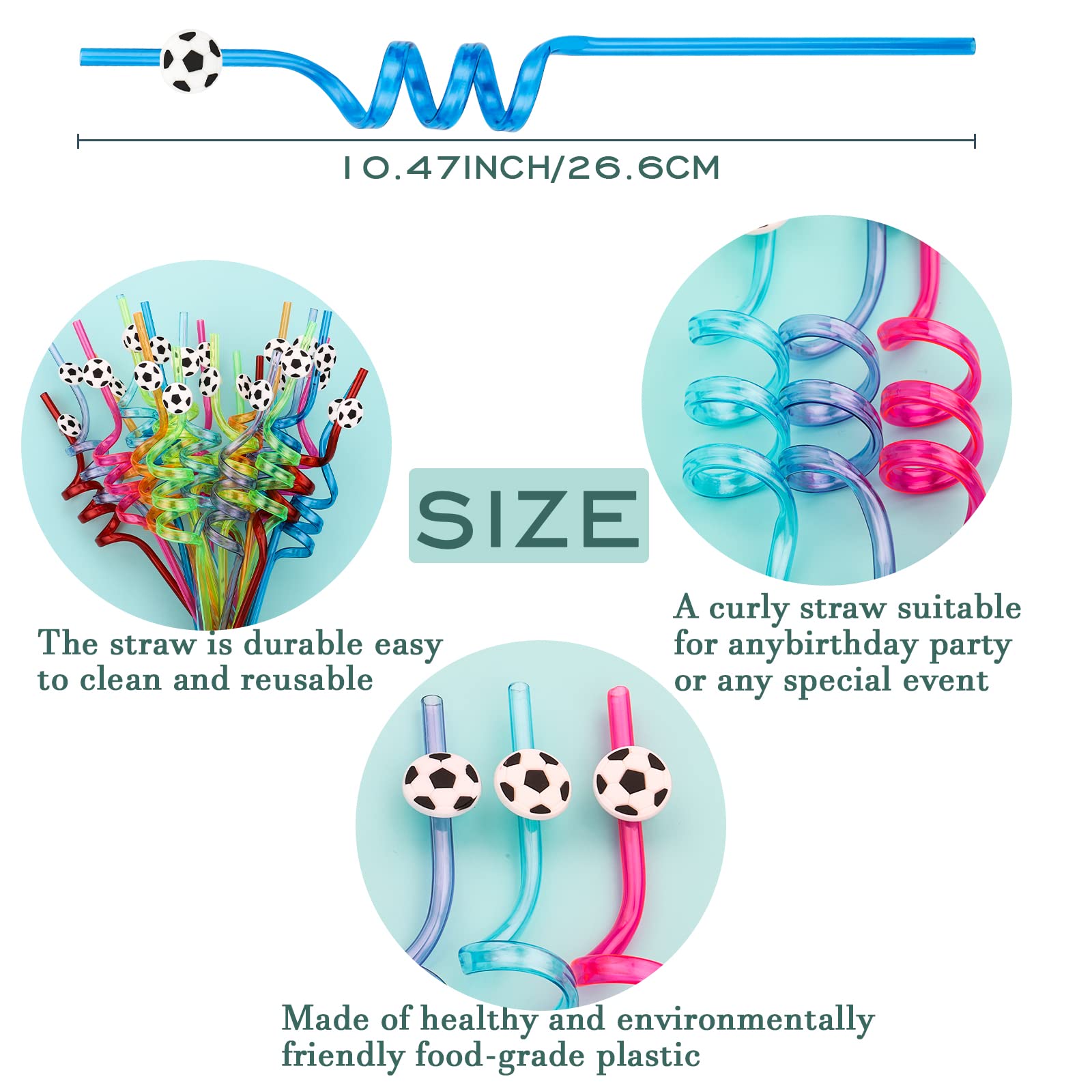 24Pcs Soccer Themed Party Straws - Reusable Soccer Ball Drinking Straws for Kids Sports Party Favors, Birthday Decorations - Perfect for Soccer Games, Team Celebrations & Themed Birthday Parties