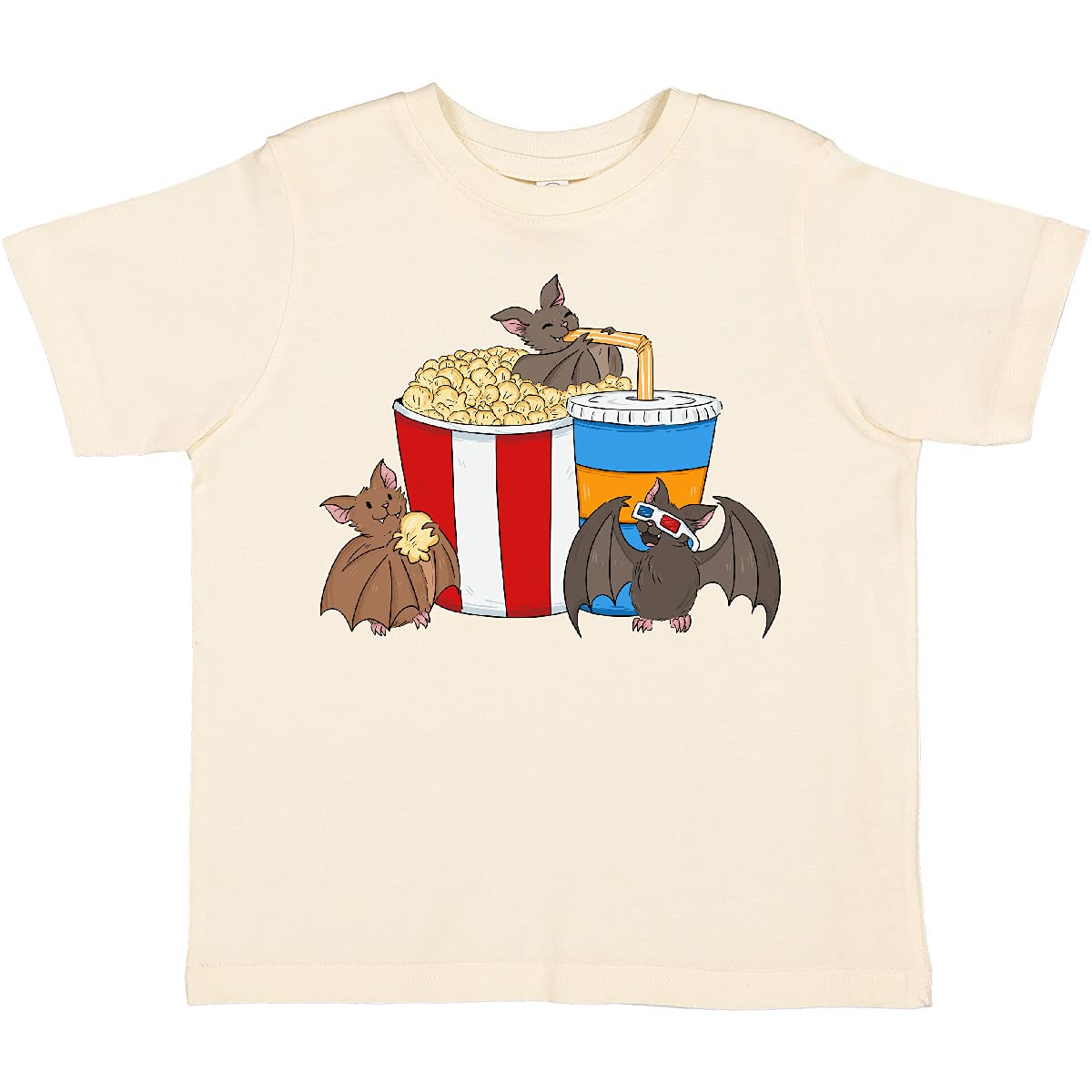 Movie Loving Bats with Popcorn and Soda Toddler T-Shirt | Cute Bat Design Kids Tee | Soft Cotton Baby Shirt | Perfect for Movie Nights & Halloween Costumes