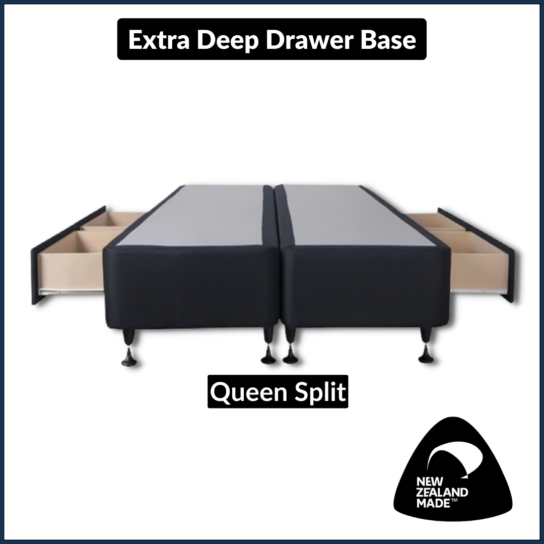 Queen Size Deep Drawer Bed Base - Split Design, NZ Made - Perfect for Small Bedrooms & Guest Rooms with Extra Storage Needs