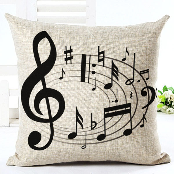Music Note Printed Cotton Linen Decorative Pillow Cover 45x45cm - Bohemian Style Throw Pillow Case for Sofa, Bed, Couch - Home Decor & Gift Idea