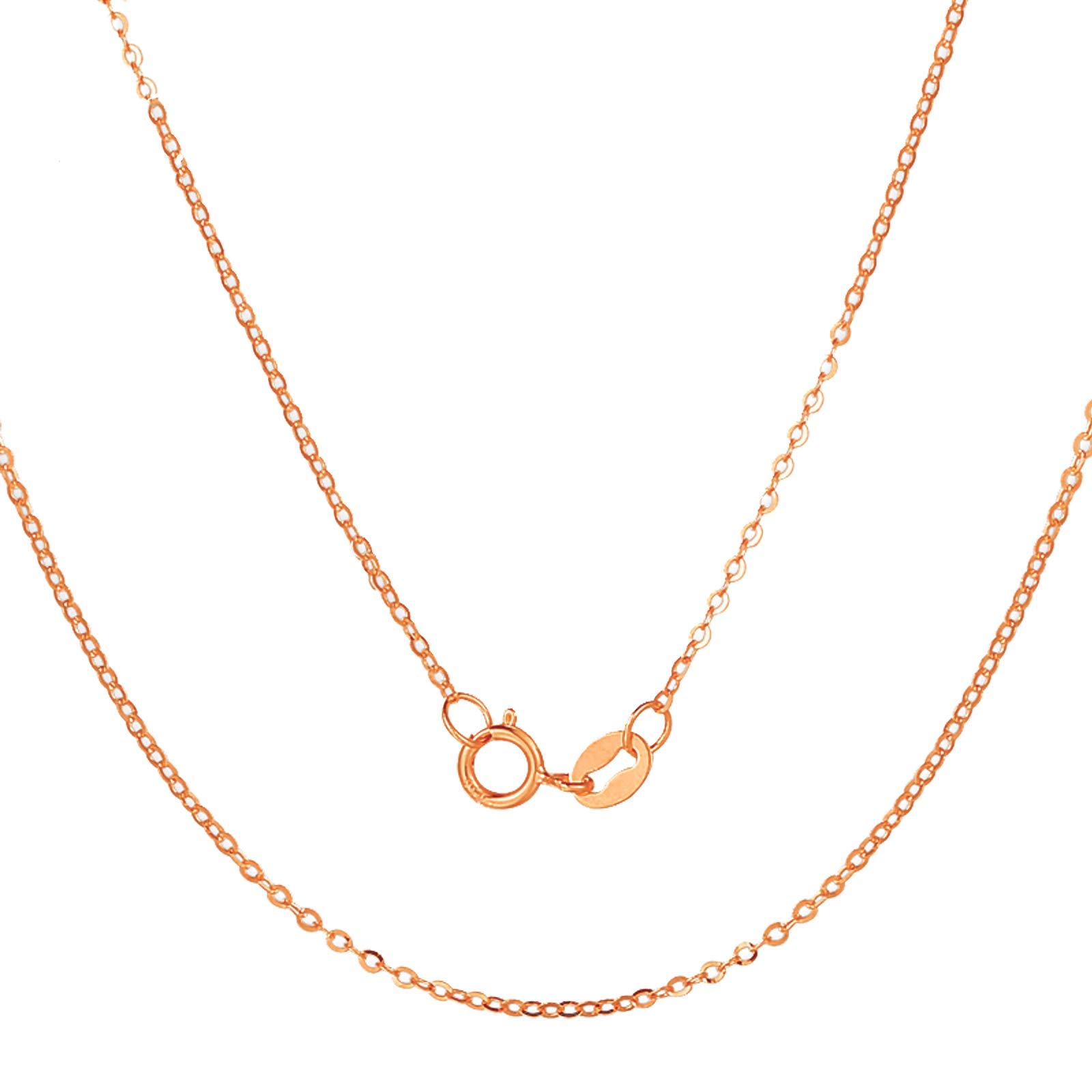 14K Solid Gold Cable Chain Necklace - 1mm Diamond Cut Adjustable Link Chain (16