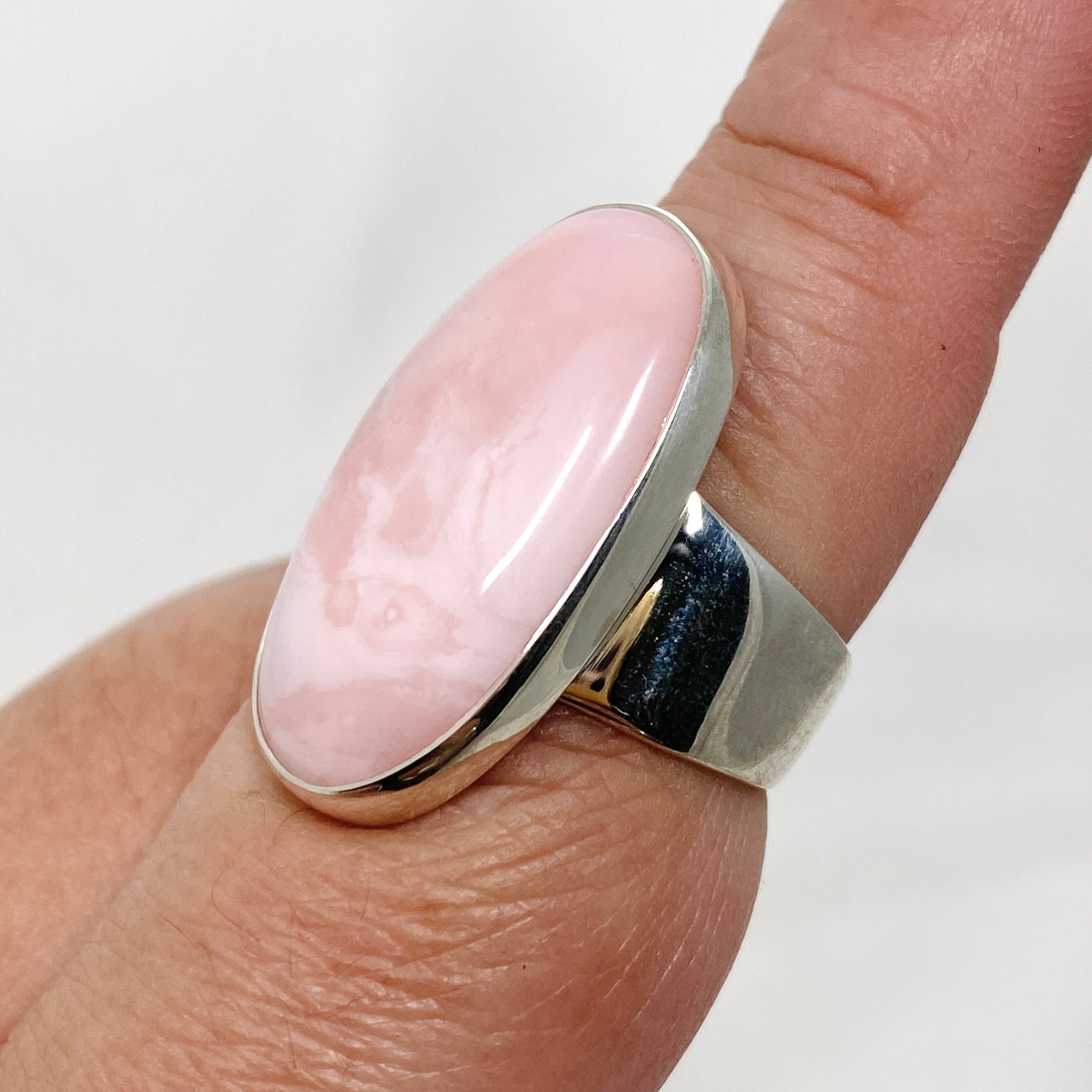 Pink Opal Oval Cabochon Ring Size 8 - Natural Gemstone Jewelry for Women - Perfect for Valentine's Day Gift & Everyday Wear KRGJ3306